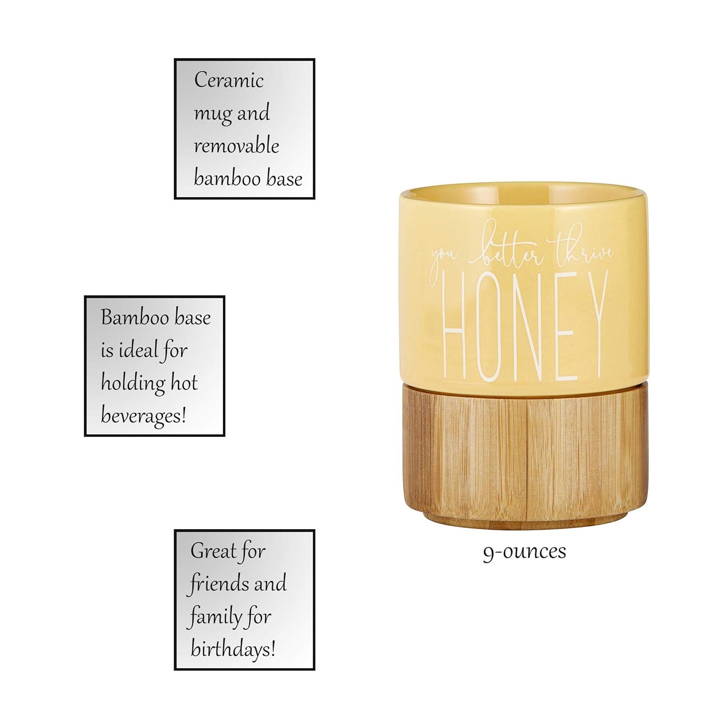 Pretty in Green Ceramic Mug with Bamboo Base - You Better Thrive Honey