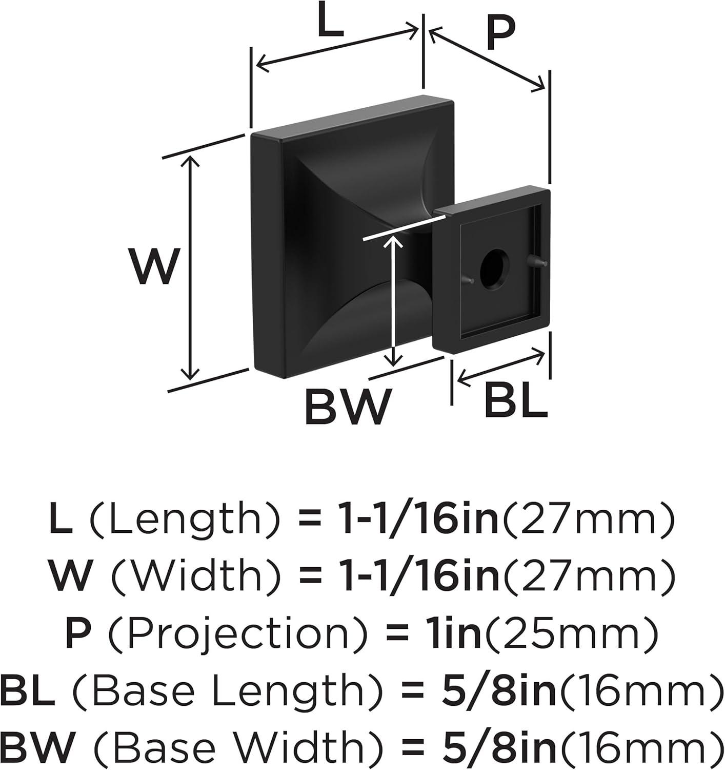 Matte Black Square Cabinet Knob with Mounting Hardware, 10-Pack