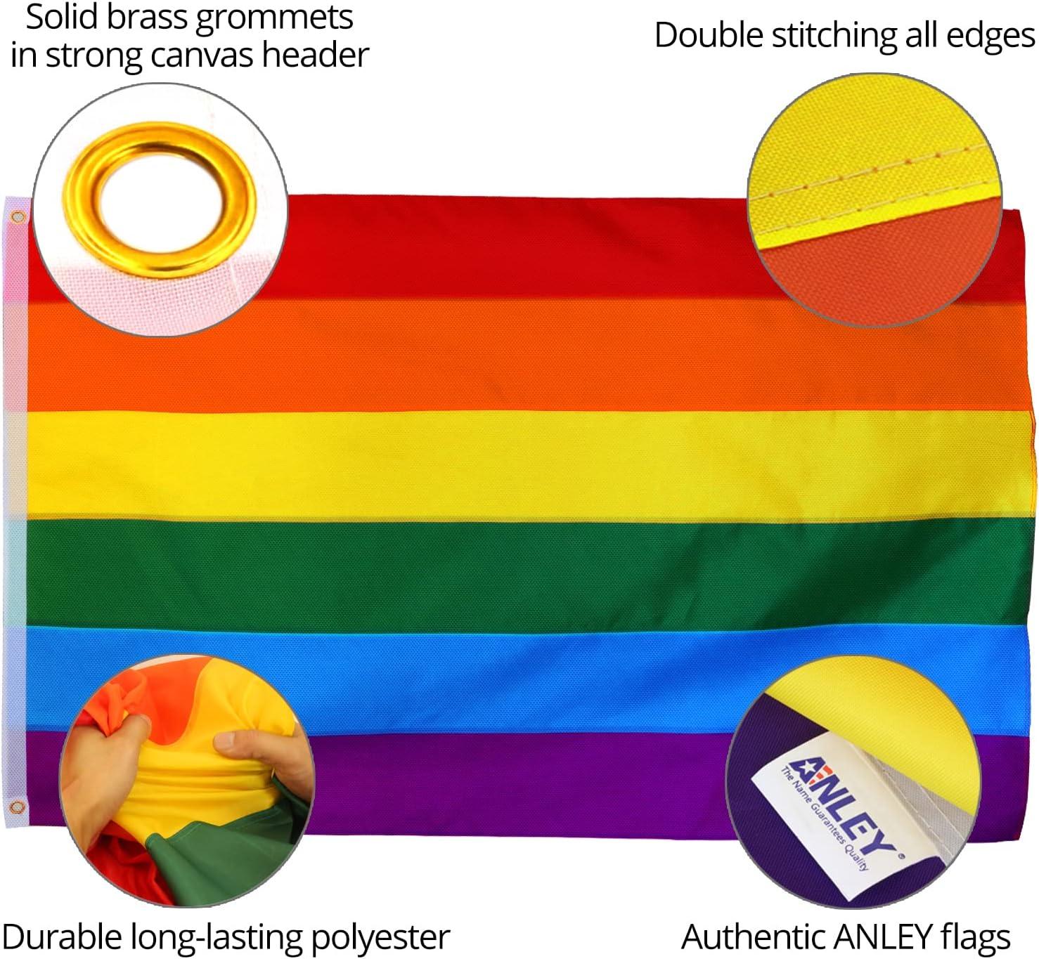 Anley EverStrong Series Rainbow Flag Gay Pride Flag 3x5 Ft - Heavy Duty Nylon for LGBT Parade Month Pride Day LGBTQ Community