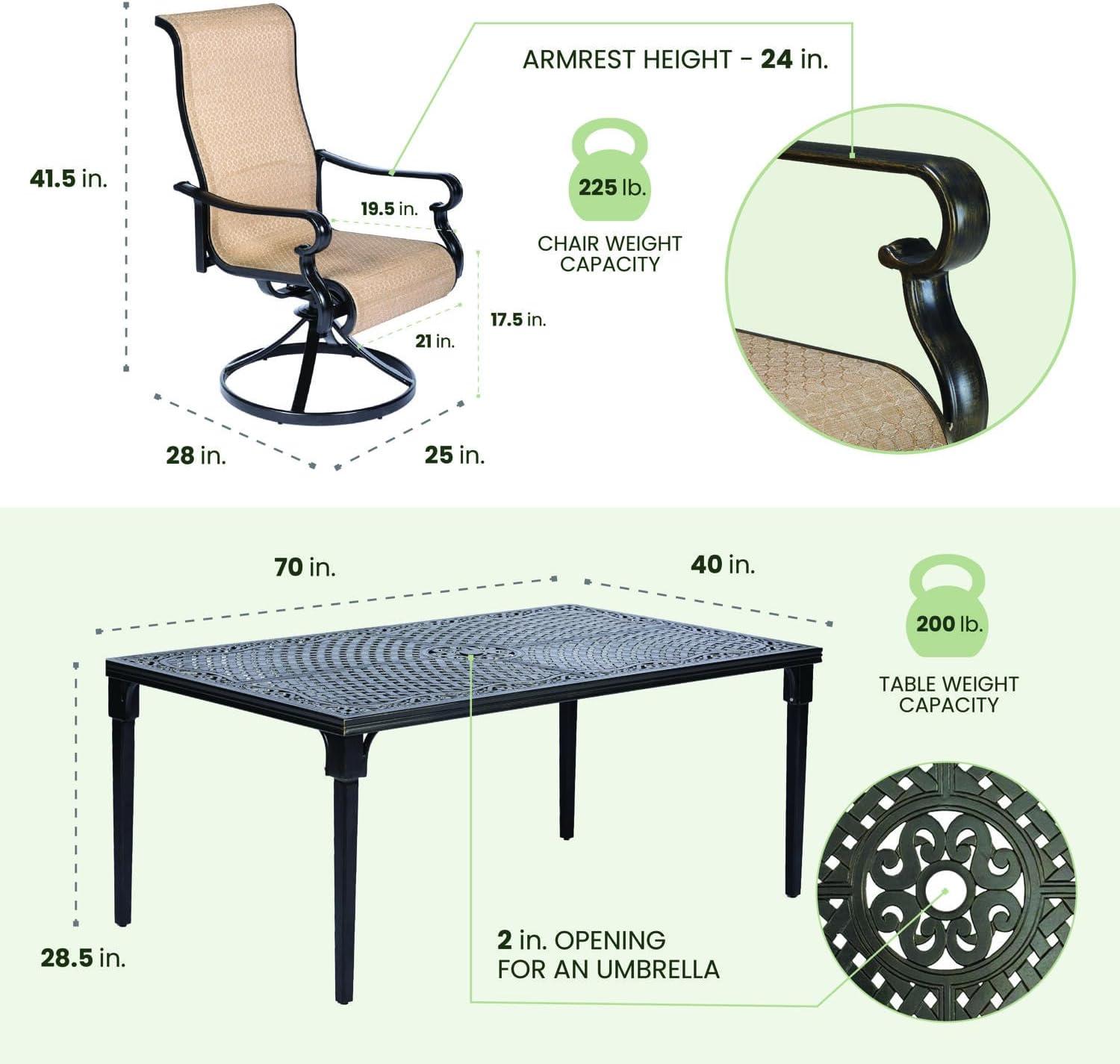 Hanover Brigantine 7-Piece Outdoor Patio Dining Set with 29 in. Table and Swivel Chairs, Seats 6