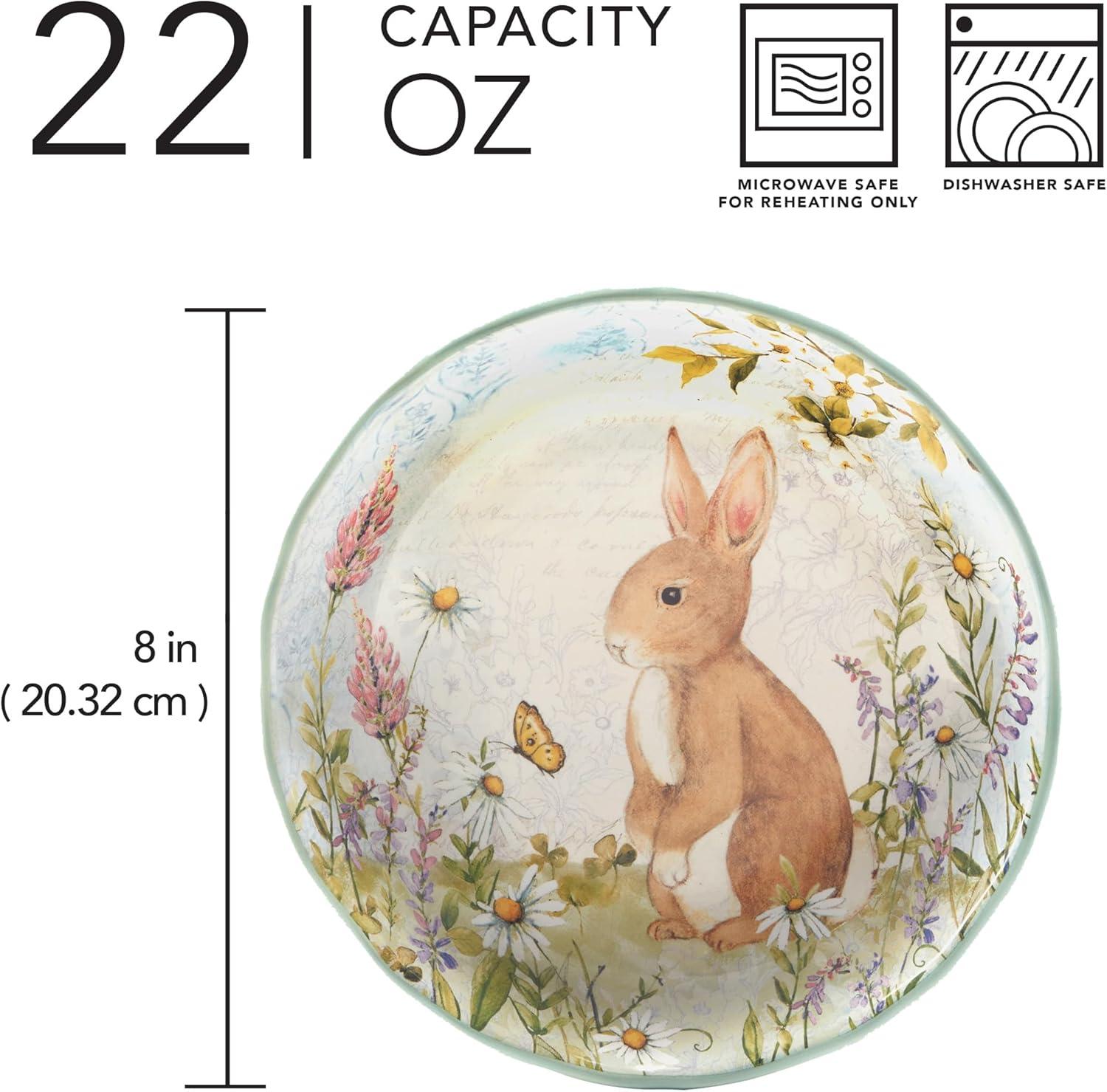 Certified International Easter Meadow Set of 4 Soup Bowls – 22oz Ceramic Bowls with Bunny, Flower & Butterfly Design – Ideal for Soup, Pasta & Salad – Durable, Microwave & Dishwasher Safe for Spring Dining (Set of 4)