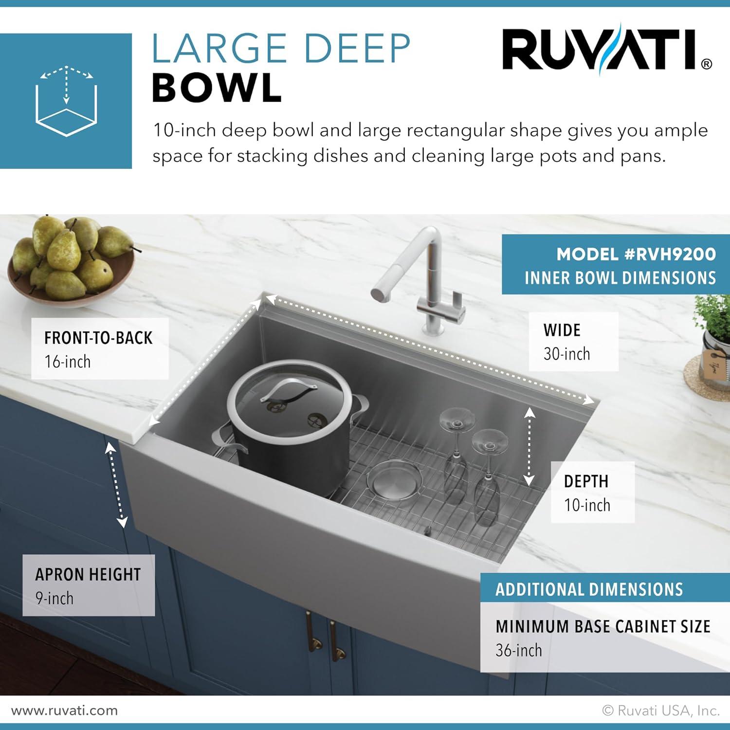 Ruvati Apron-front Workstation Farmhouse Kitchen Sink 16 Gauge Stainless Steel Single Bowl