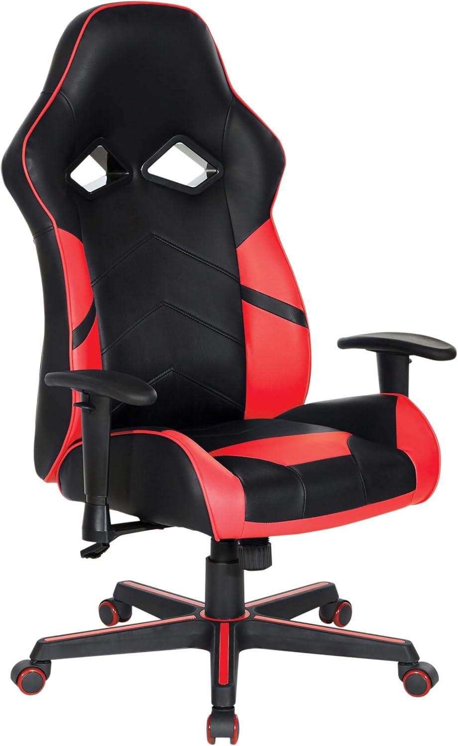 Vapor Gaming Chair in Black Faux Leather with Red Accents