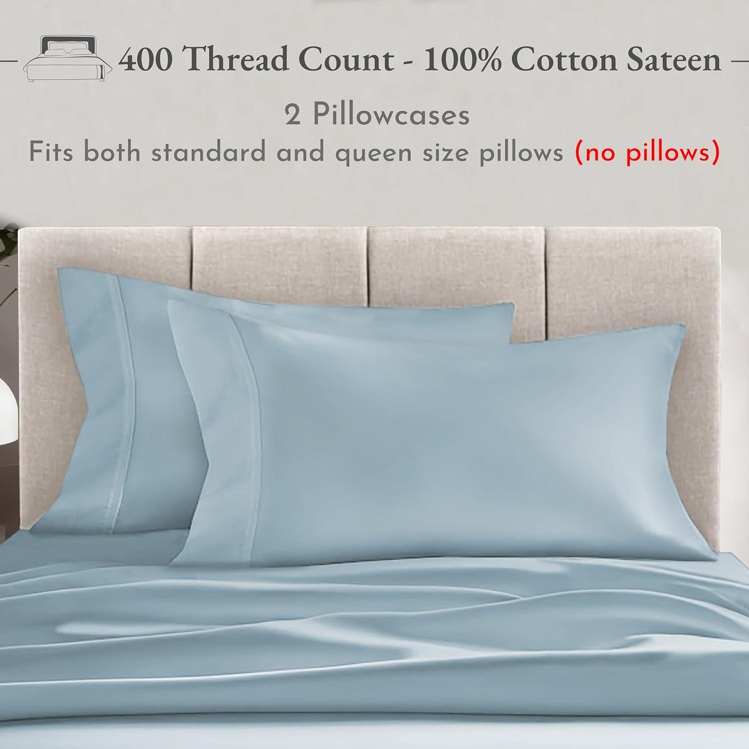 400 Thread Count Pillowcases, 100% Cotton Sateen, Soft & Cooling by California Design Den