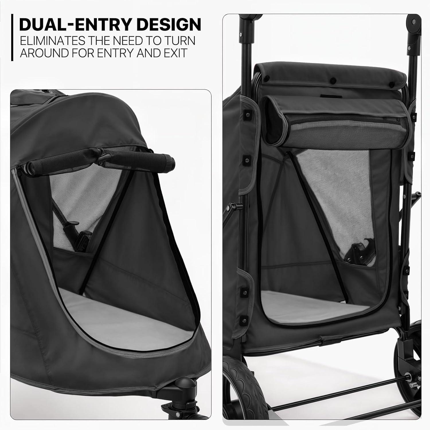 Folding 3 Wheel Pet Stroller, Foldable Dog Jogger Stroller with Adjustable Handlebar and Mesh Window