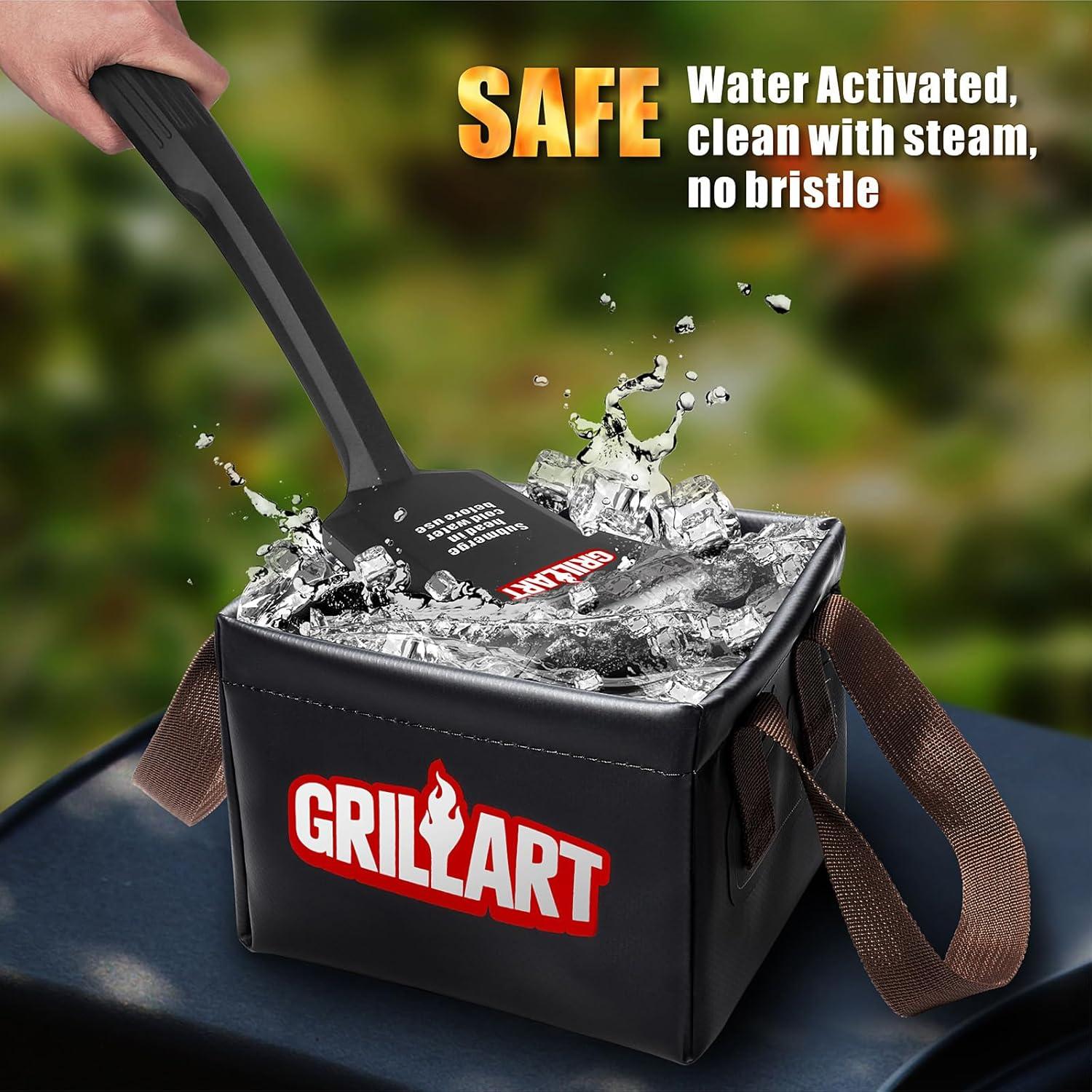 GRILLART Grill Brush Bristle Free, SteamWizards [Ultra Safe & Efficient] Grill Cleaner Brush with 1 Replacement Head, for Cast Iron and Stainless Steel Grates, Grill Cleaning Brush