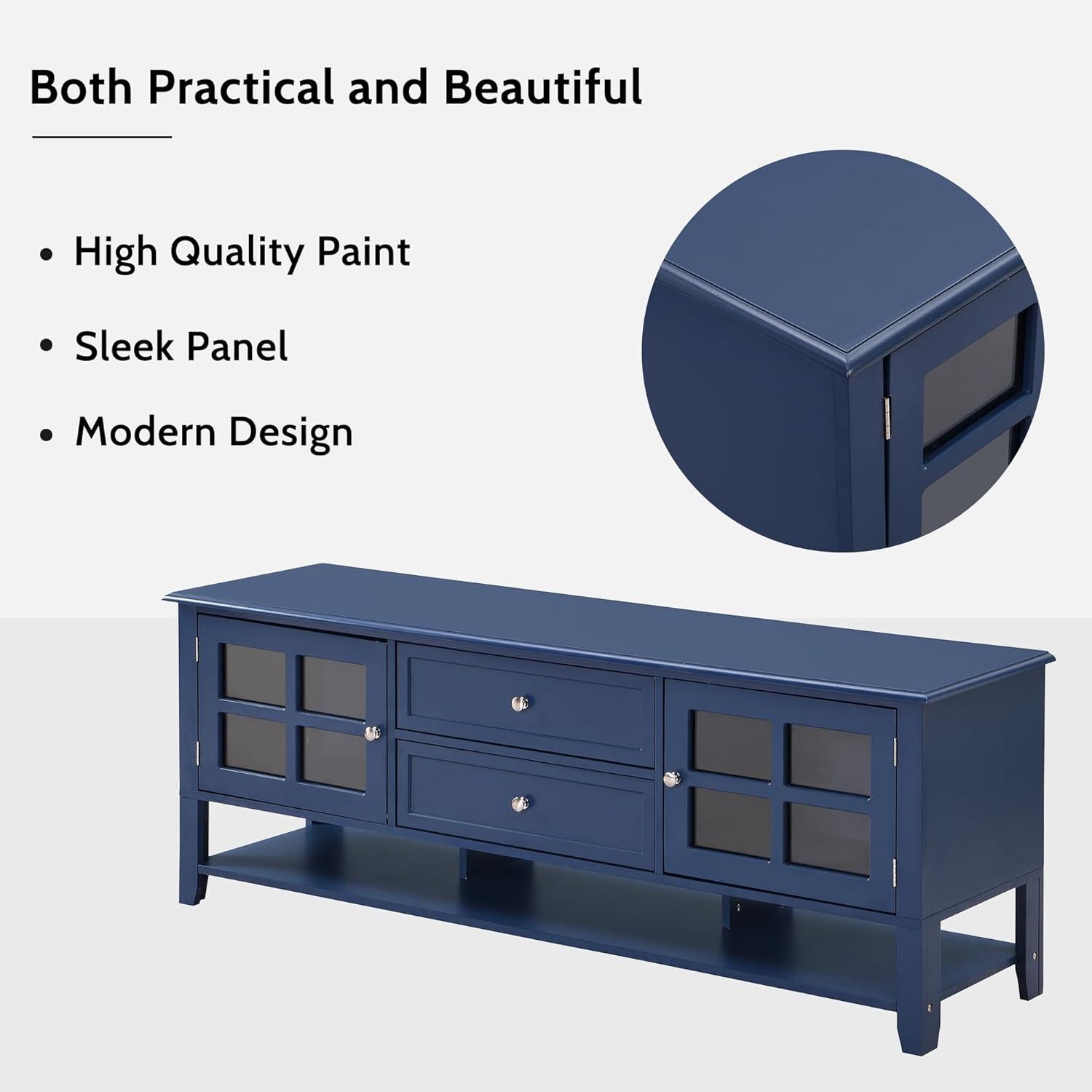 Blue MDF Modern TV Stand with Cabinets for TVs up to 60 inches