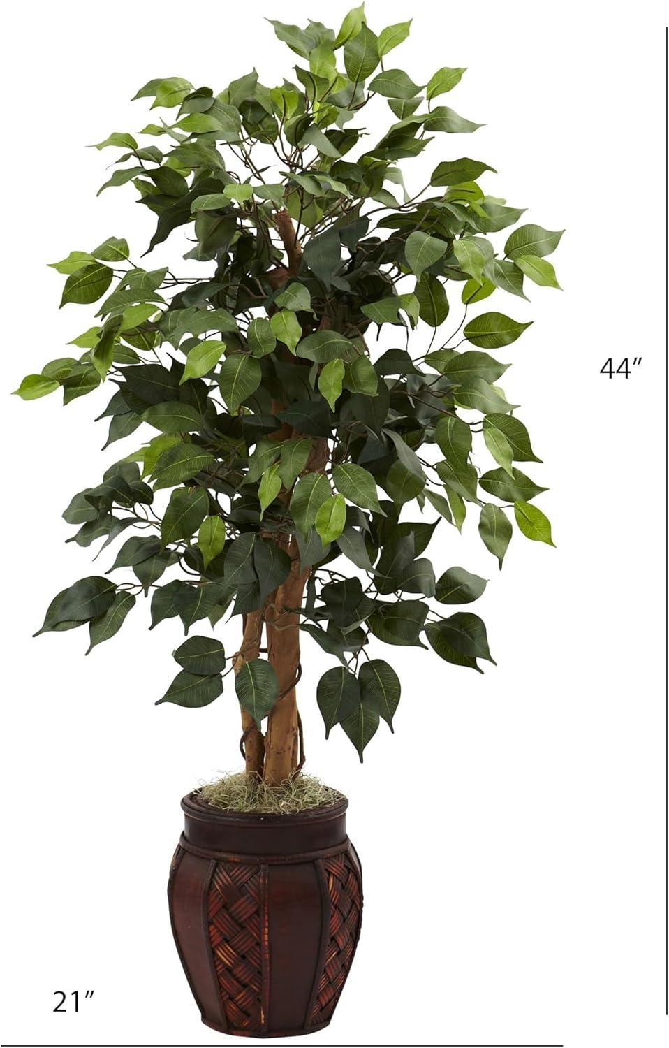 Nearly Natural 44" Plastic Ficus Tree Artificial Plant with Decorative Planter, Green