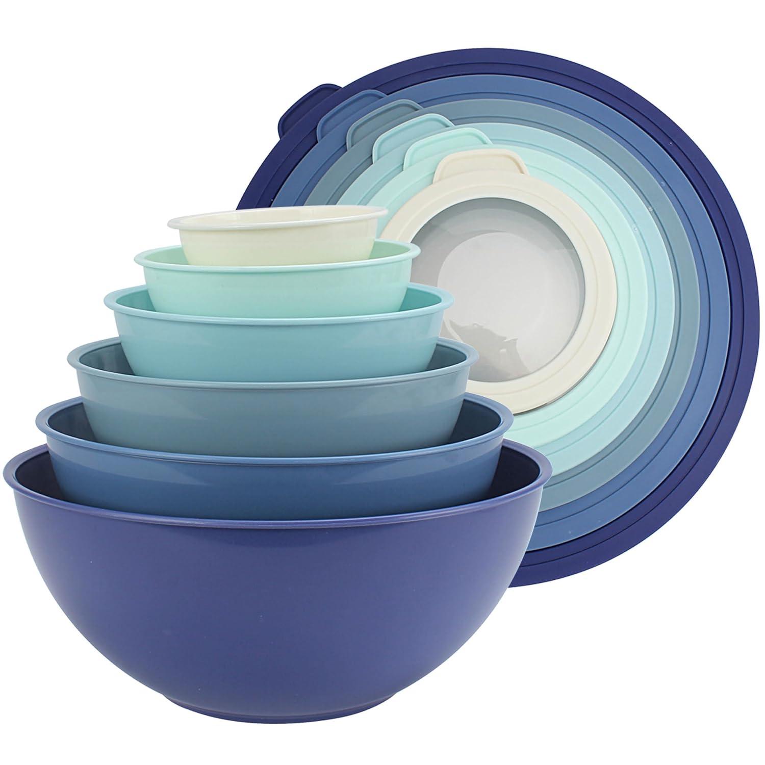COOK WITH COLOR 12-Pc Mixing Bowls with Lids Set Plastic Bowls for Kitchen, Blue