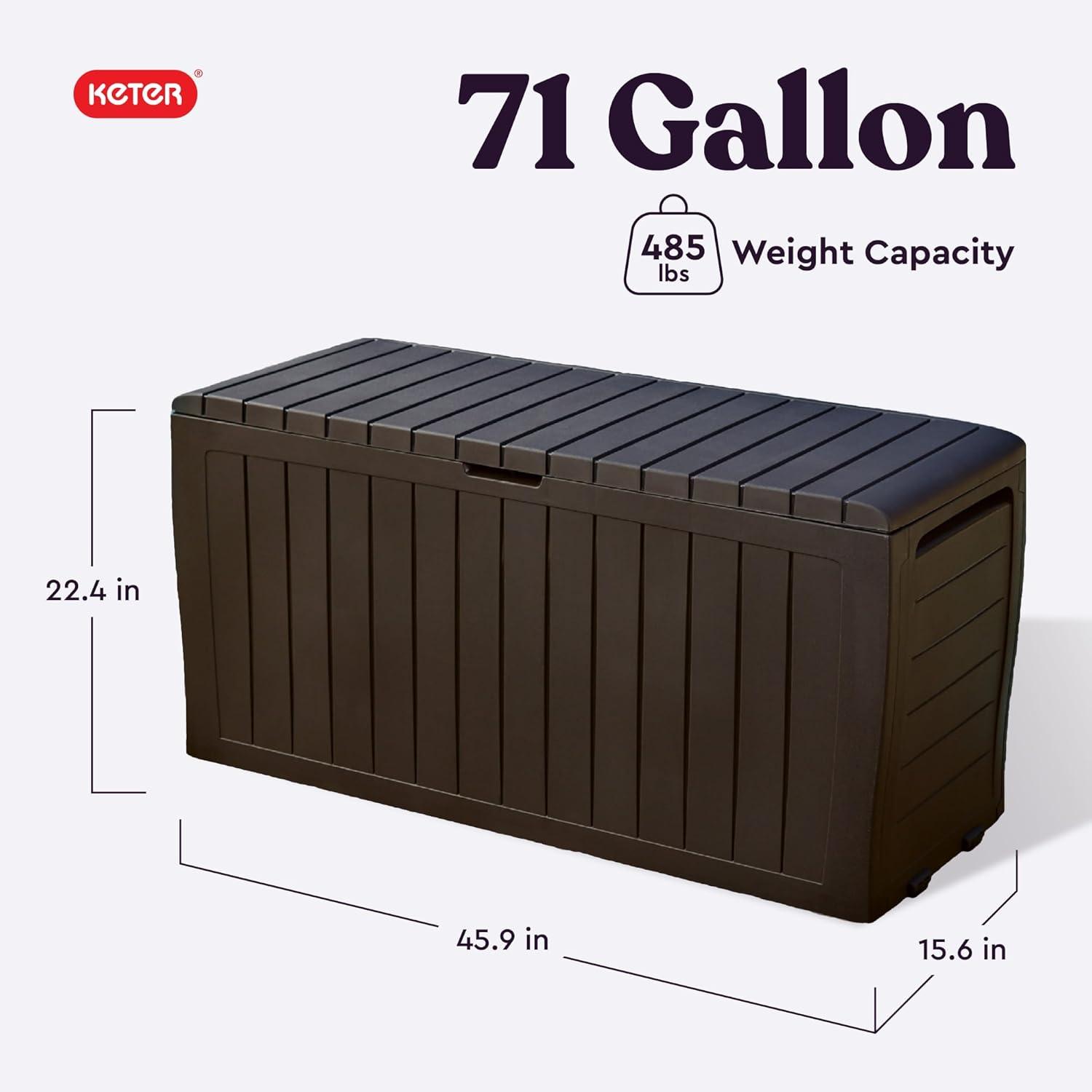 Brown Lockable Plastic Wicker Deck Box with Wheels, 71 Gal