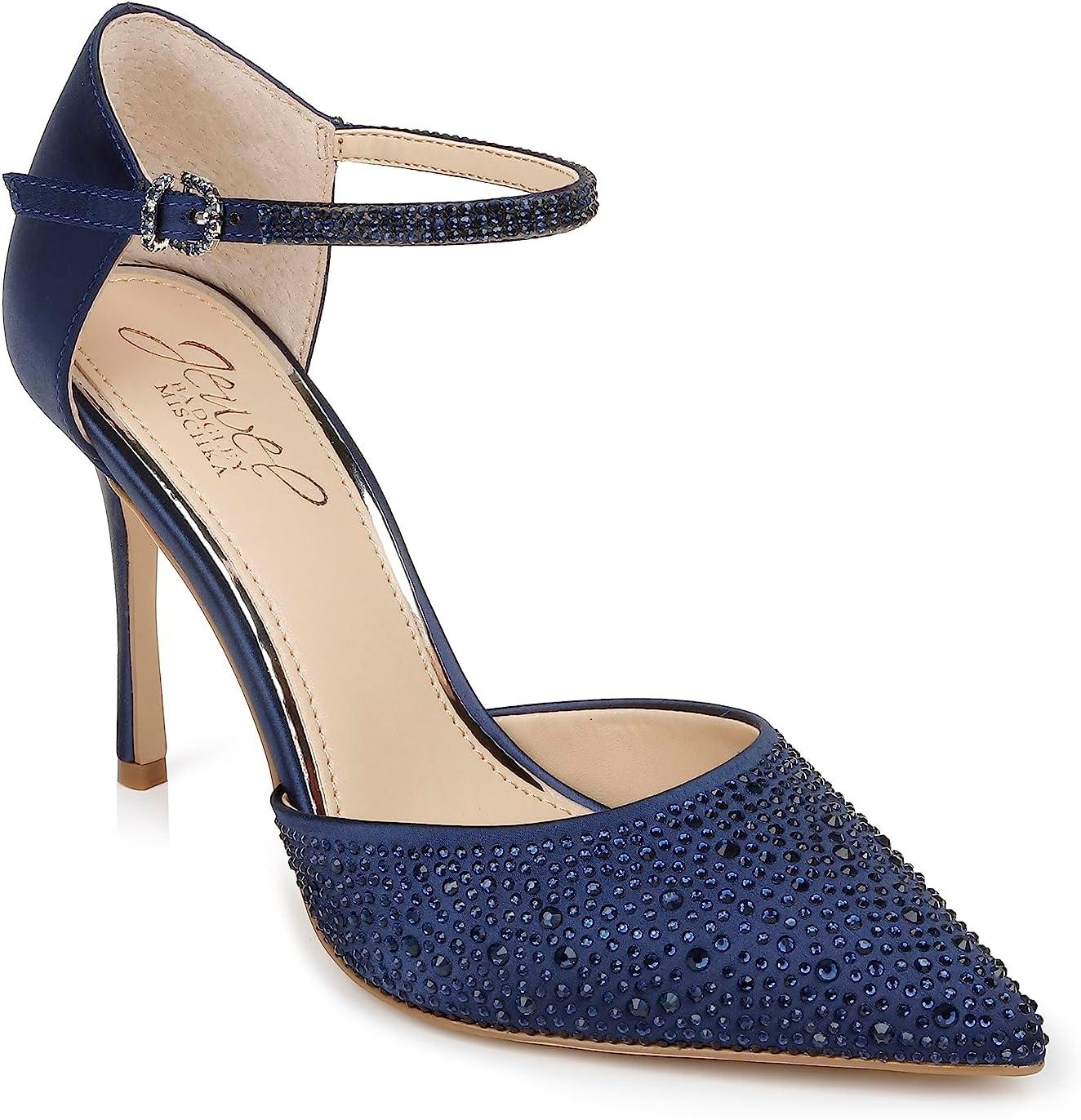 Jewel Badgley Mischka Womens Jailene Pump 7 Navy Satin