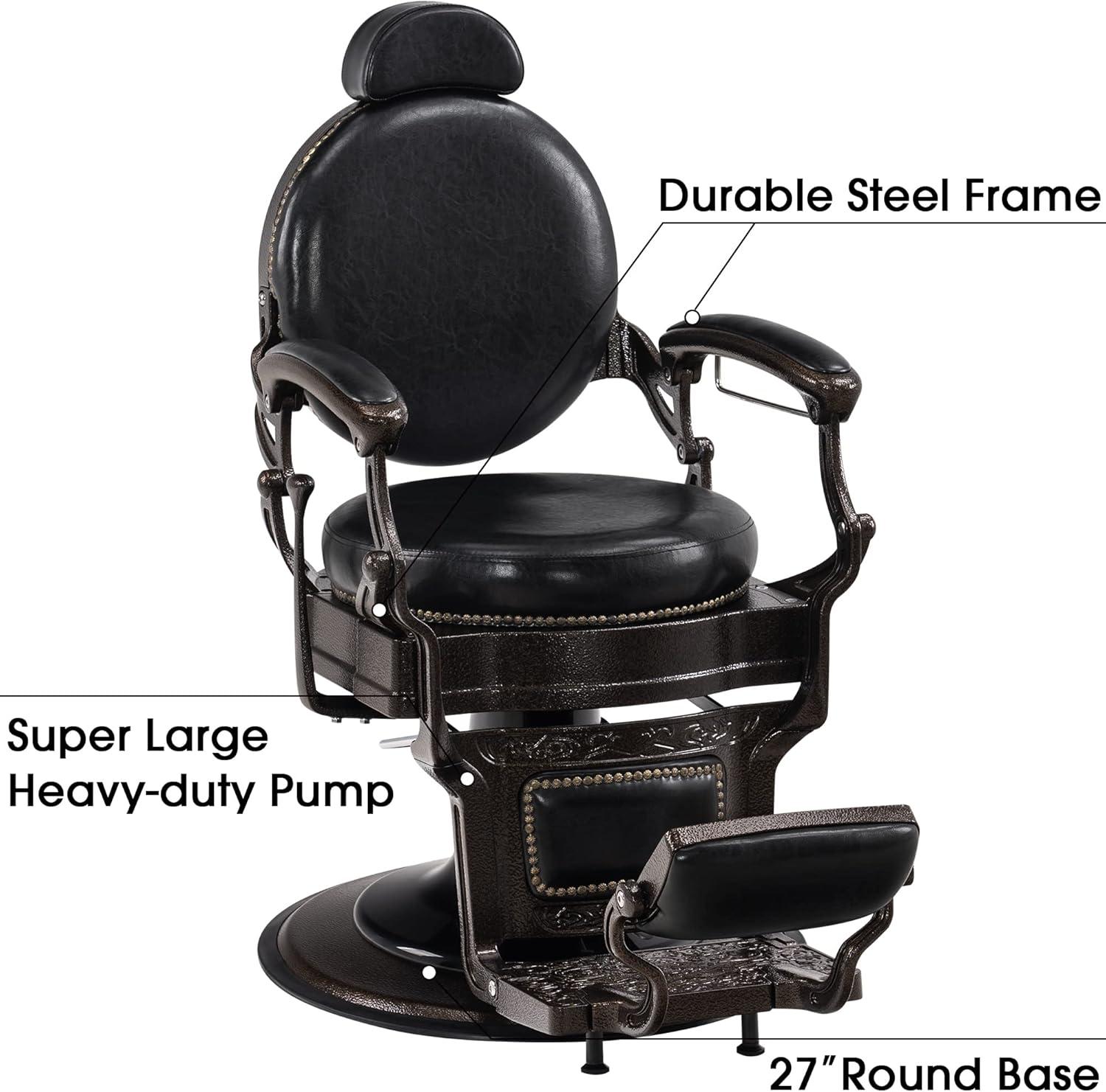 BarberPub Heavy Duty Vintage Barber Chair,  Salon Chair with Metal Frame