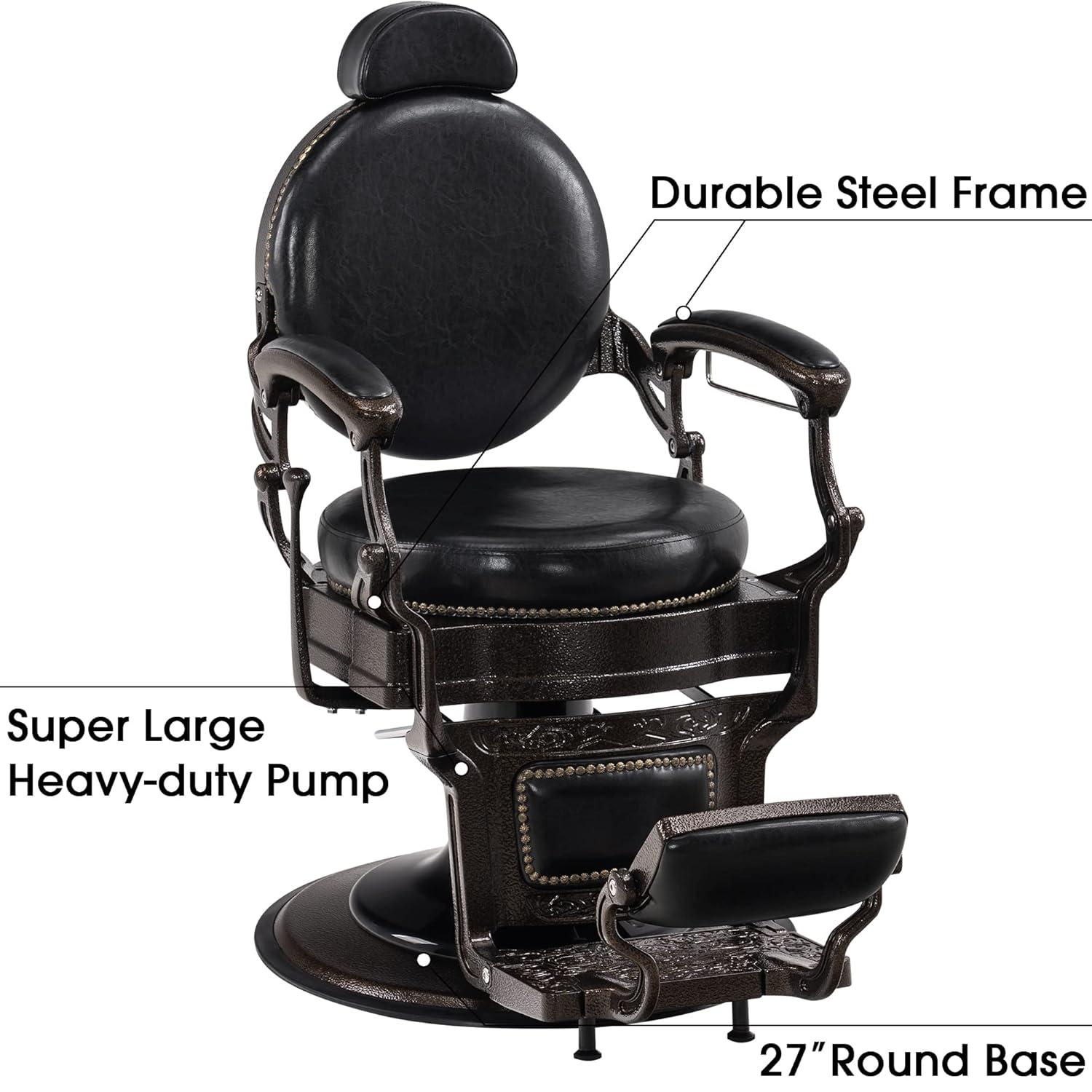 BarberPub Heavy Duty Vintage Barber Chair,  Salon Chair with Metal Frame
