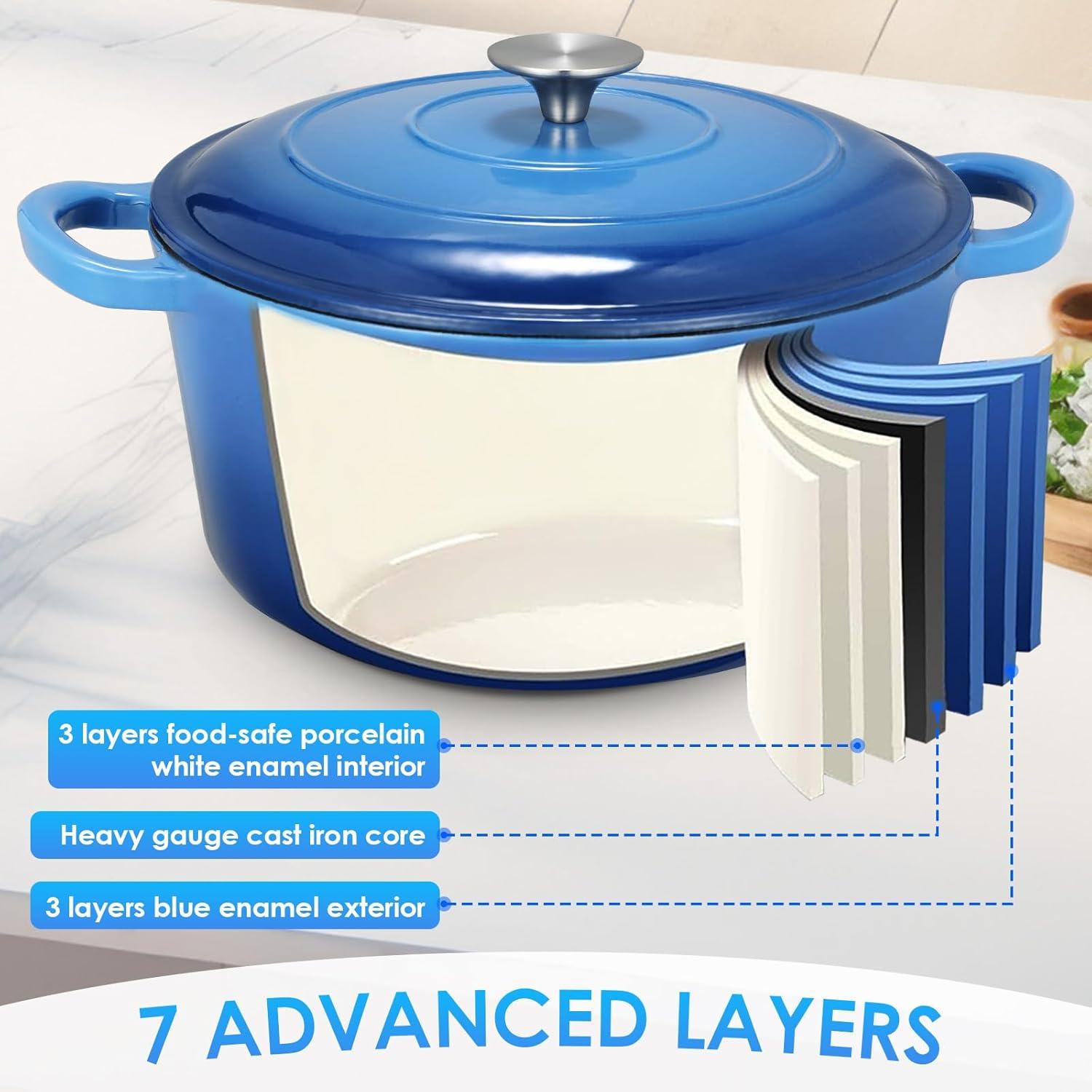 SPECIALTY FLOORING INC Dutch Oven,Enameled Cast Iron Dutch Oven Cooking Pot With Lid & Dual Handles, For Bread Baking Braising Stewing, Heavy Duty & Non Stick, Oven & All Stovetops Safe