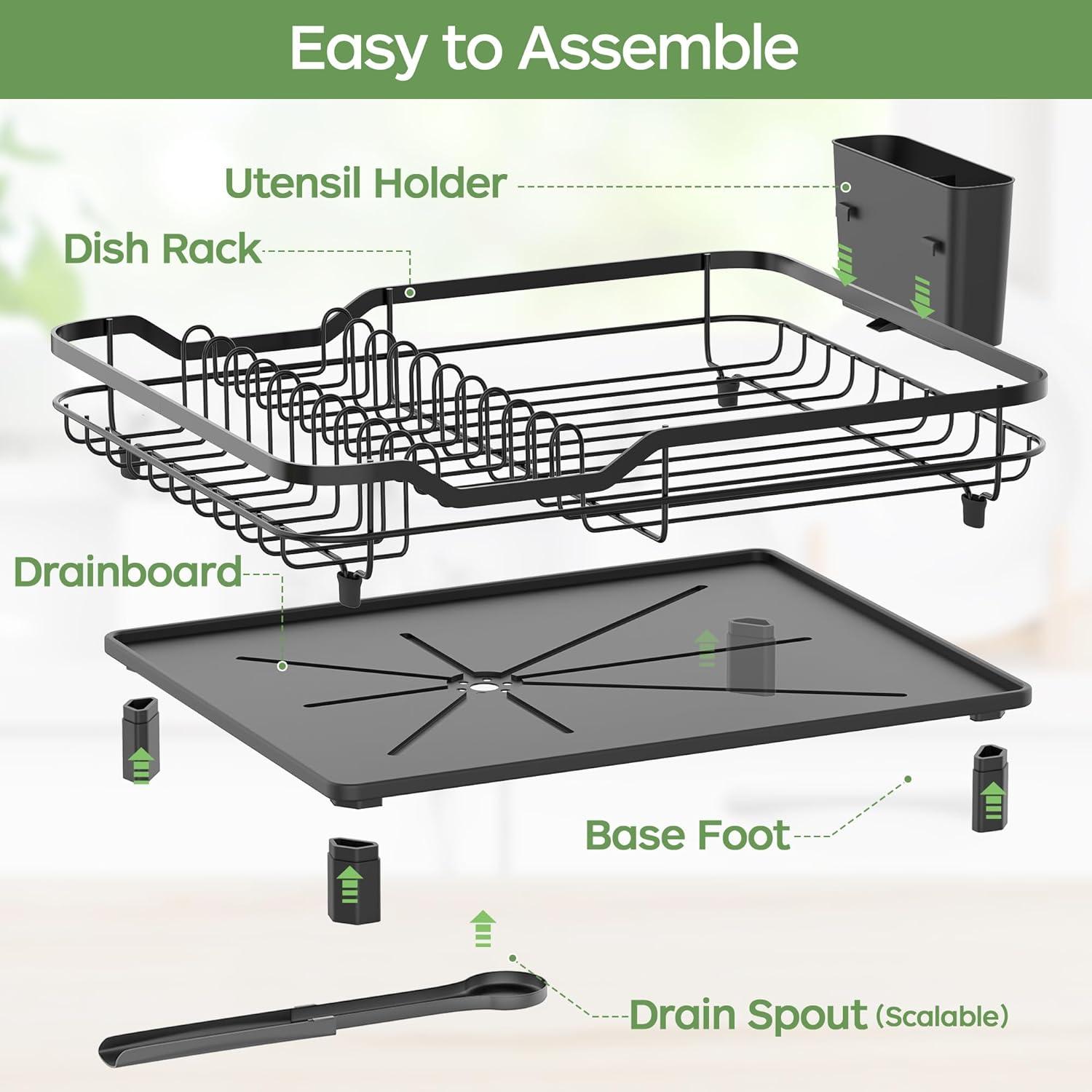 Black Stainless Steel Dish Drying Rack with Utensil Cup