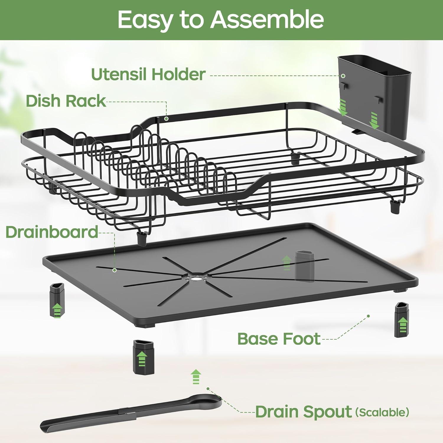 COAHAHA Compact Black Stainless Steel Dish Drying Rack - Rust Resistant, Space Saving With Fast Auto Drainage