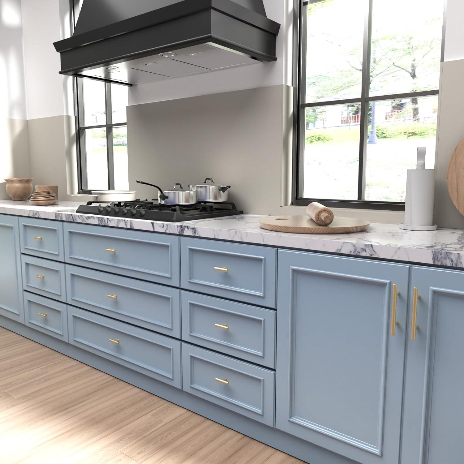 Goldenwarm 10 Pack Gold Cabinet Furniture Pulls Kitchen Hardware Square Door Handles 6-1/4 Inch Hole Centers