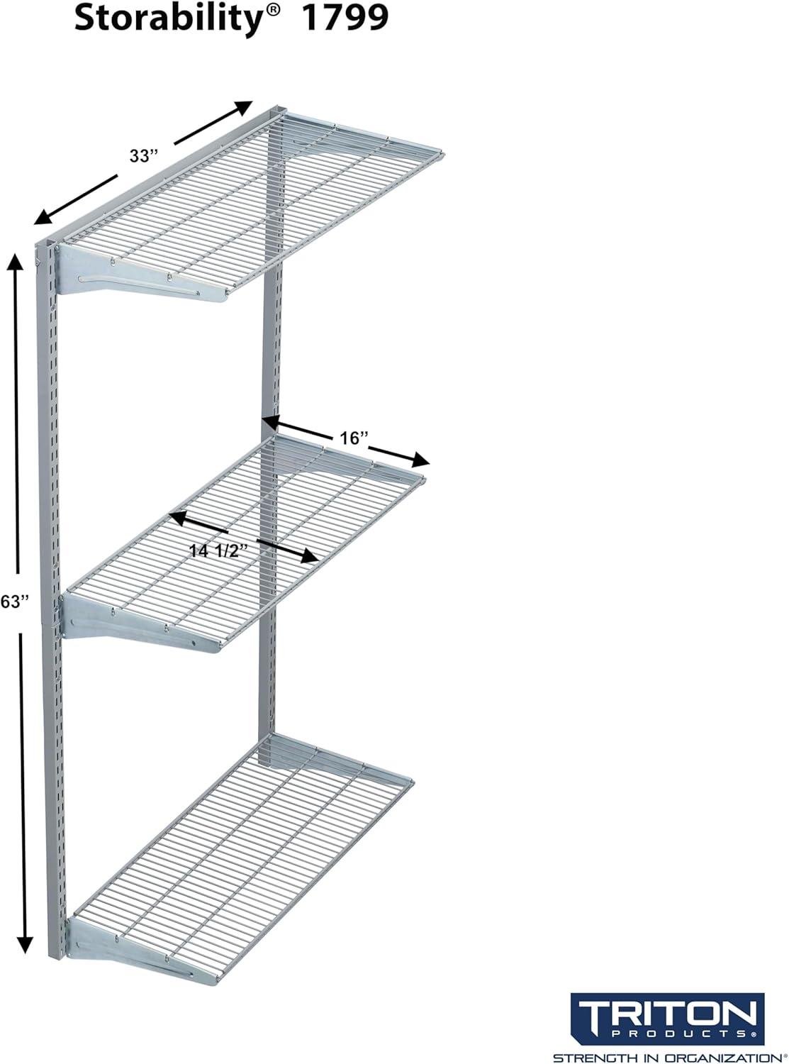 Triton Products Heavy Duty 3 Tier Wire Shelf, Gray, 375 lb. Capacity