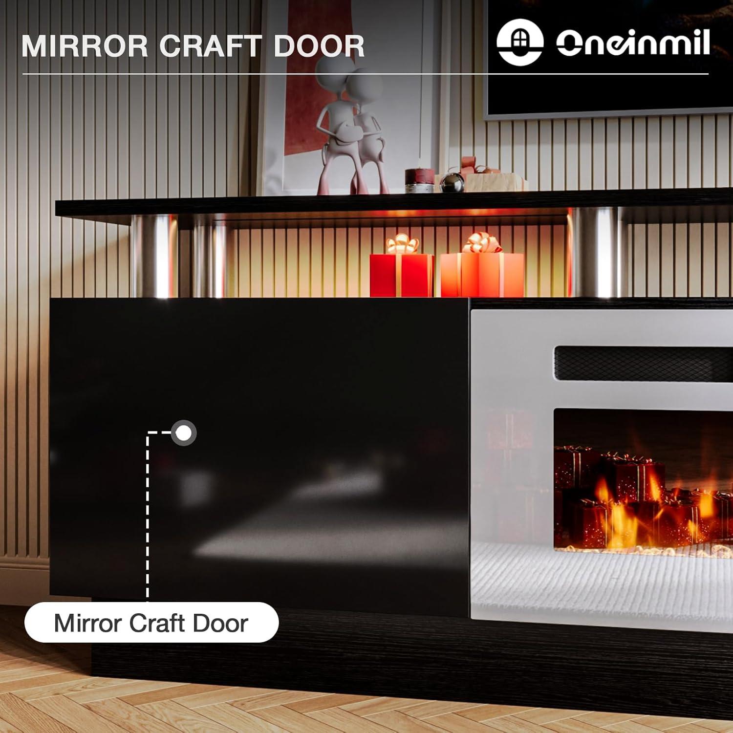 AOXUN Fireplace TV Stand with 36" Electric Fireplace, 80" 2 Tier TV Console Stand for TVs Up to 90", Black