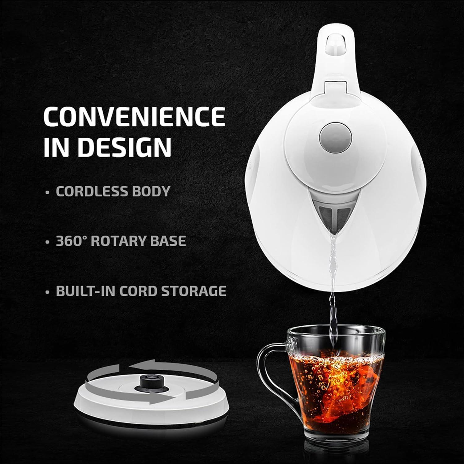 White 1.7L BPA-Free Cordless Electric Kettle with Auto Shut-Off