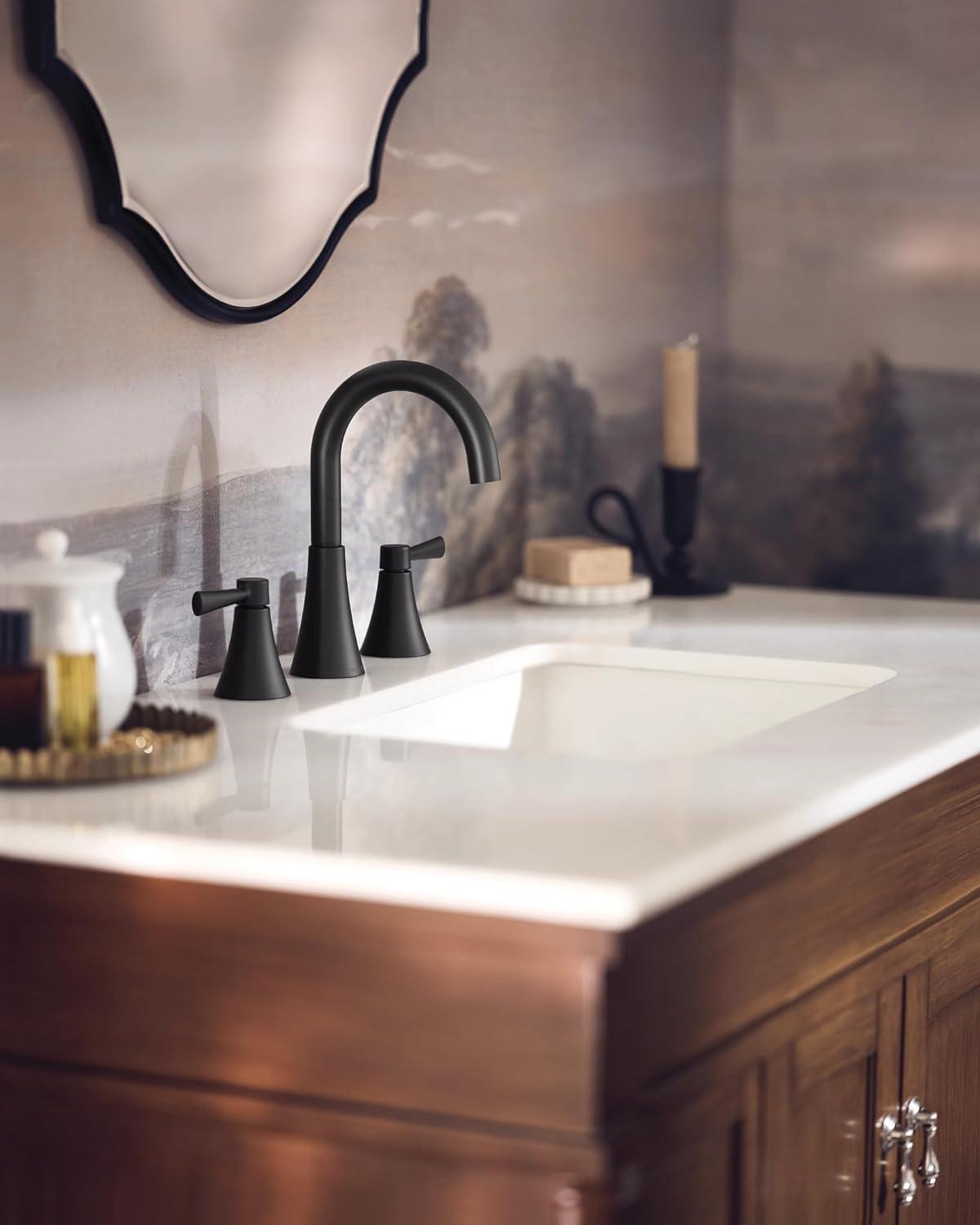 Matte Black Brass Two-Handle Widespread Bathroom Faucet