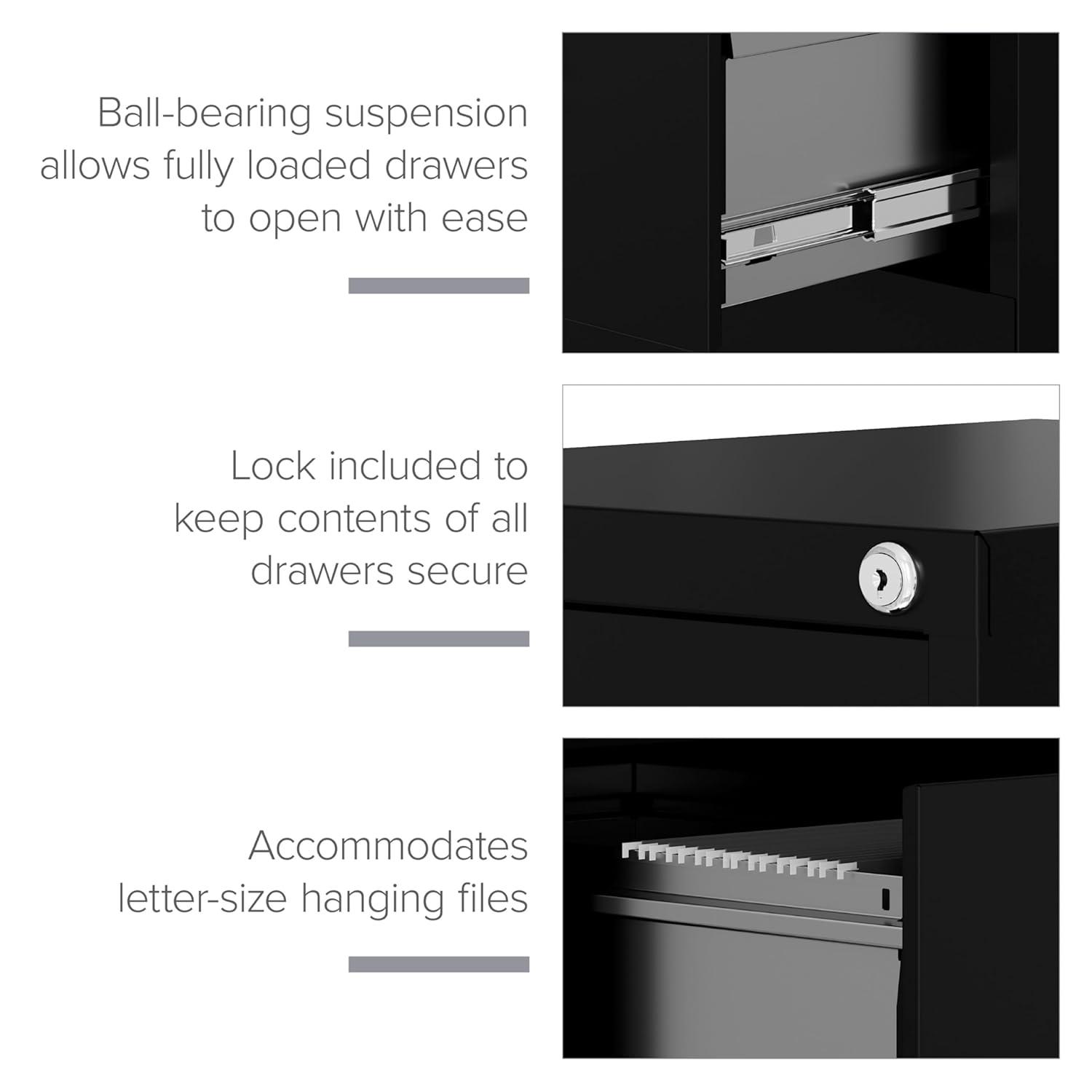 Hirsh Vertical File Cabinet 4 Drawer 22" - Black: Steel Office Filing, GreenGuard & ANSI/BIFMA Certified, No Assembly Required