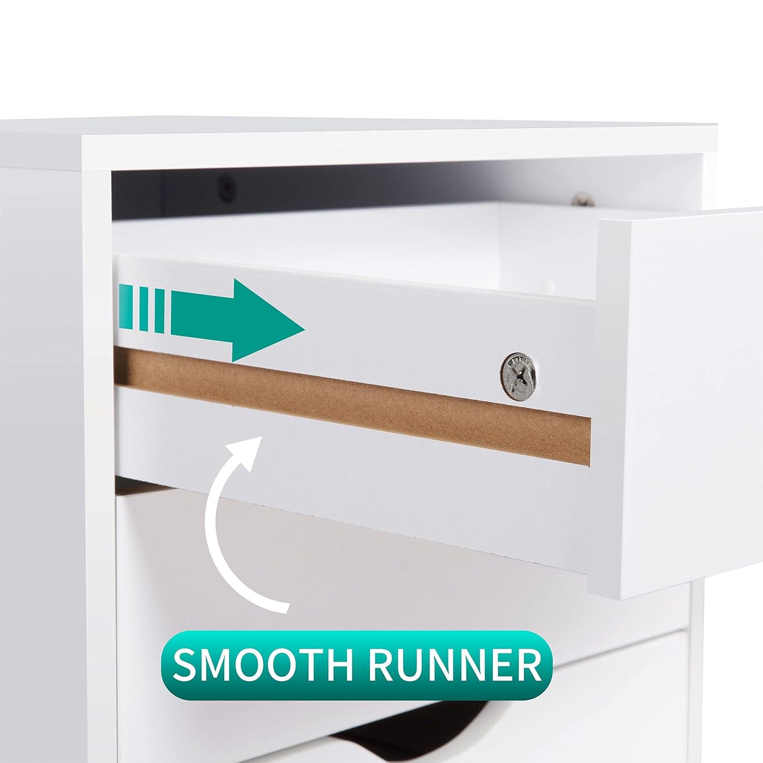 Naomi Home 5 Drawer Dresser, Tall Dressers for bedroom, Kids dresser with Wheels, Durable Storage dresser, Small Dresser for Closet, Makeup dresser with 180 lbs Capacity – White