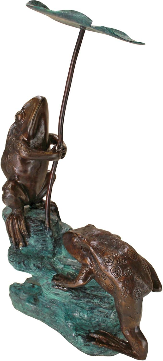 Bronze Lily Pad Umbrella Frogs Garden Statue