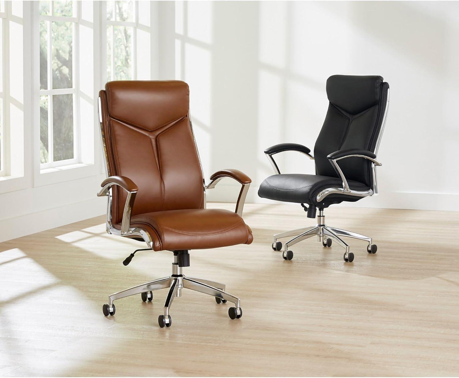 Verismo Executive High-Back Swivel Chair in Black Leather and Chrome