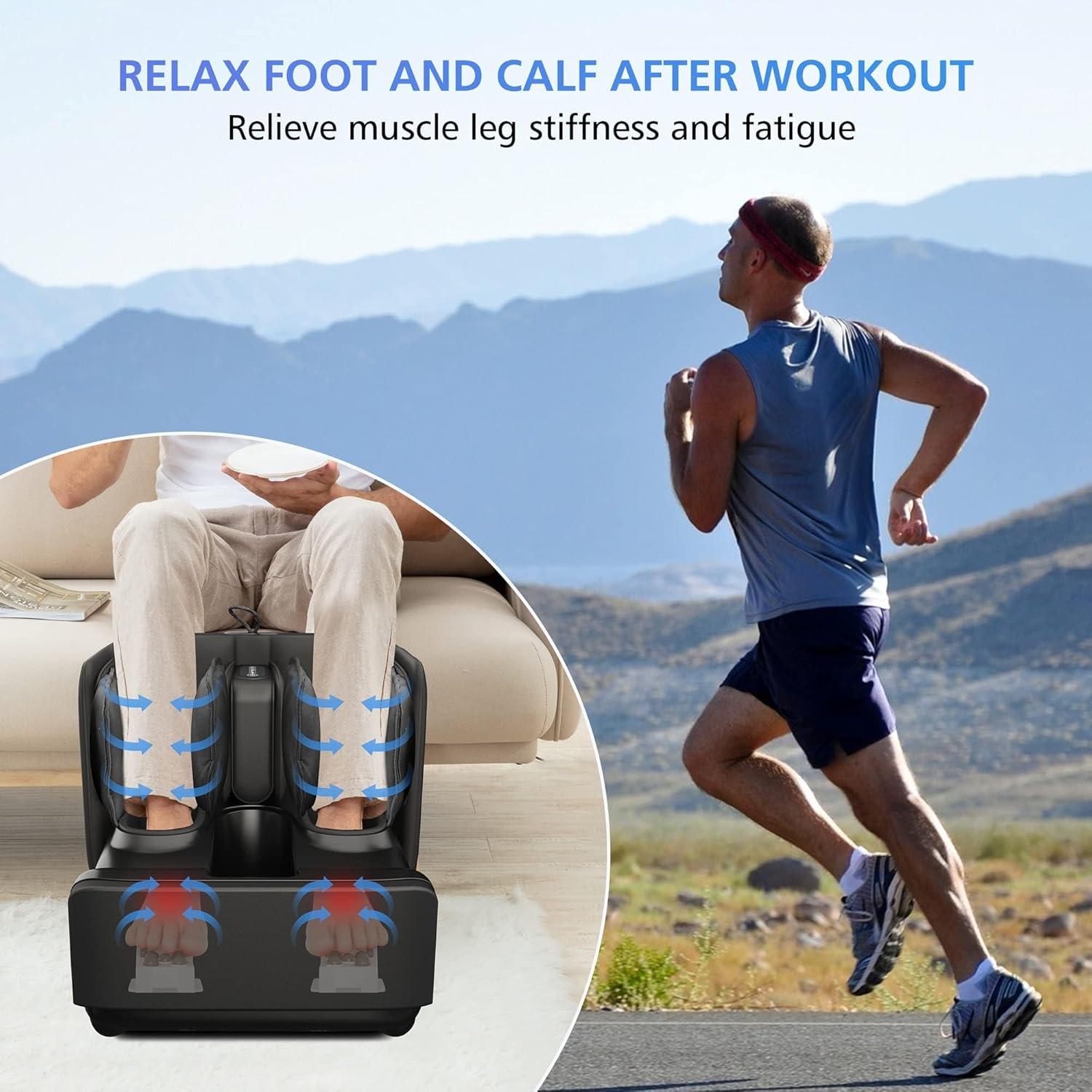 Comfier 2 in 1 Foot Massager Machine & Ottoman Foot Rest Shiatsu Calf and Foot Massager with Heat  Black