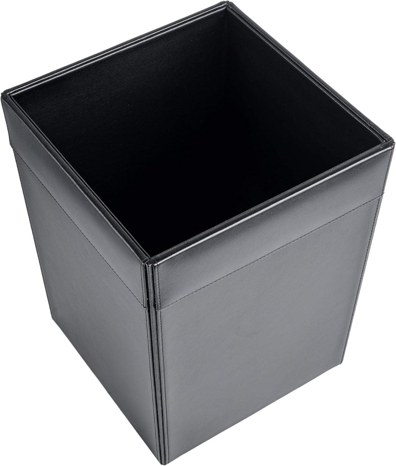 Classic Black Leather Square Waste Basket