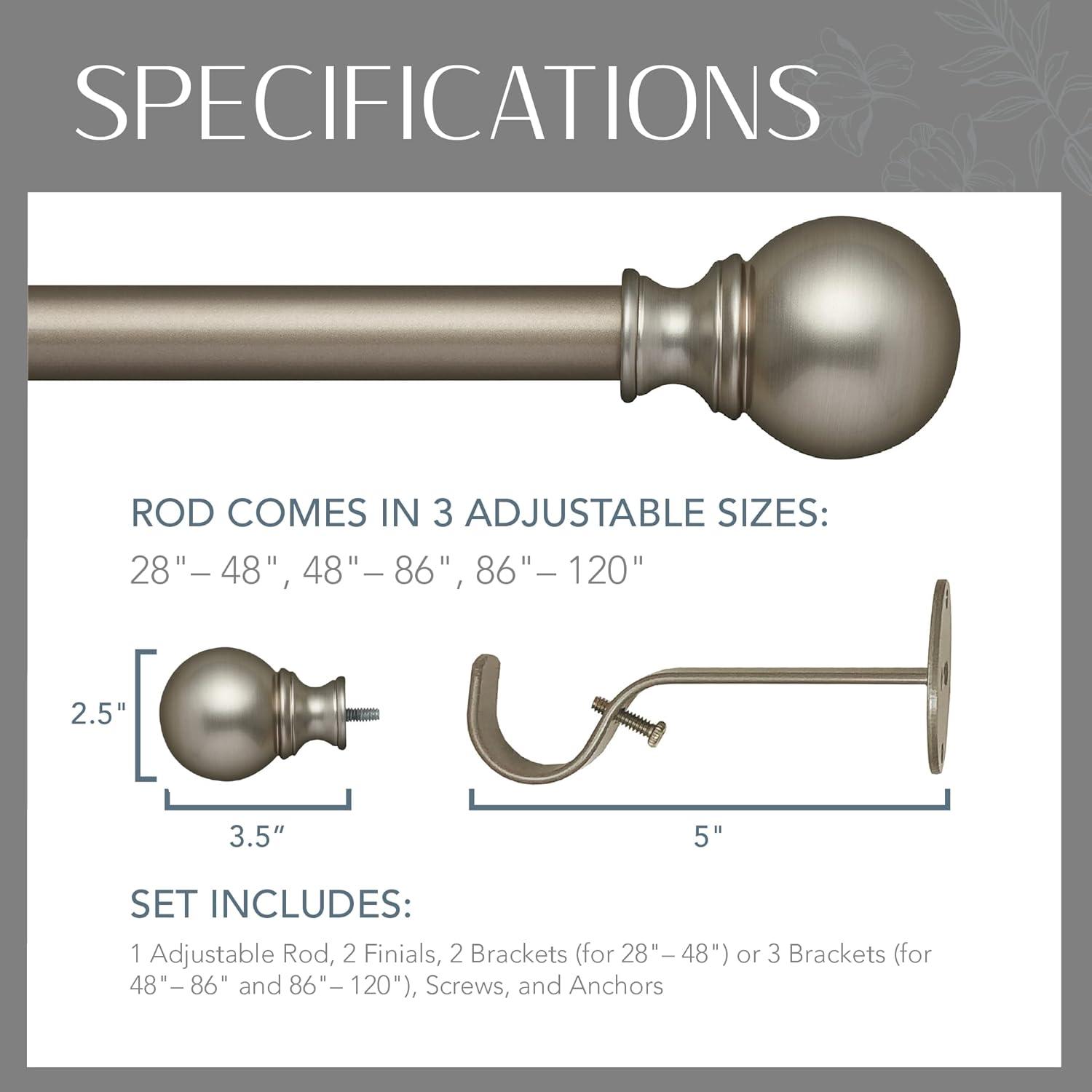 Darion Adjustable Single Curtain Rod with Globe Ball Finial