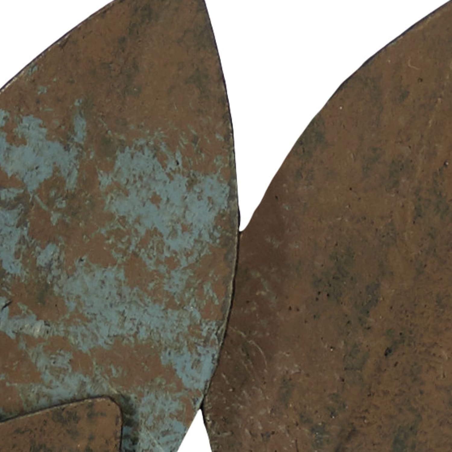 Weathered Brown and Blue Metal Leaf Wall Sculpture