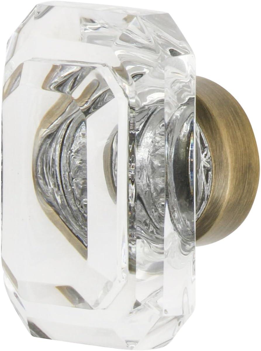 Rectangular Clear Crystal Cabinet Knob with Antique Brass Base