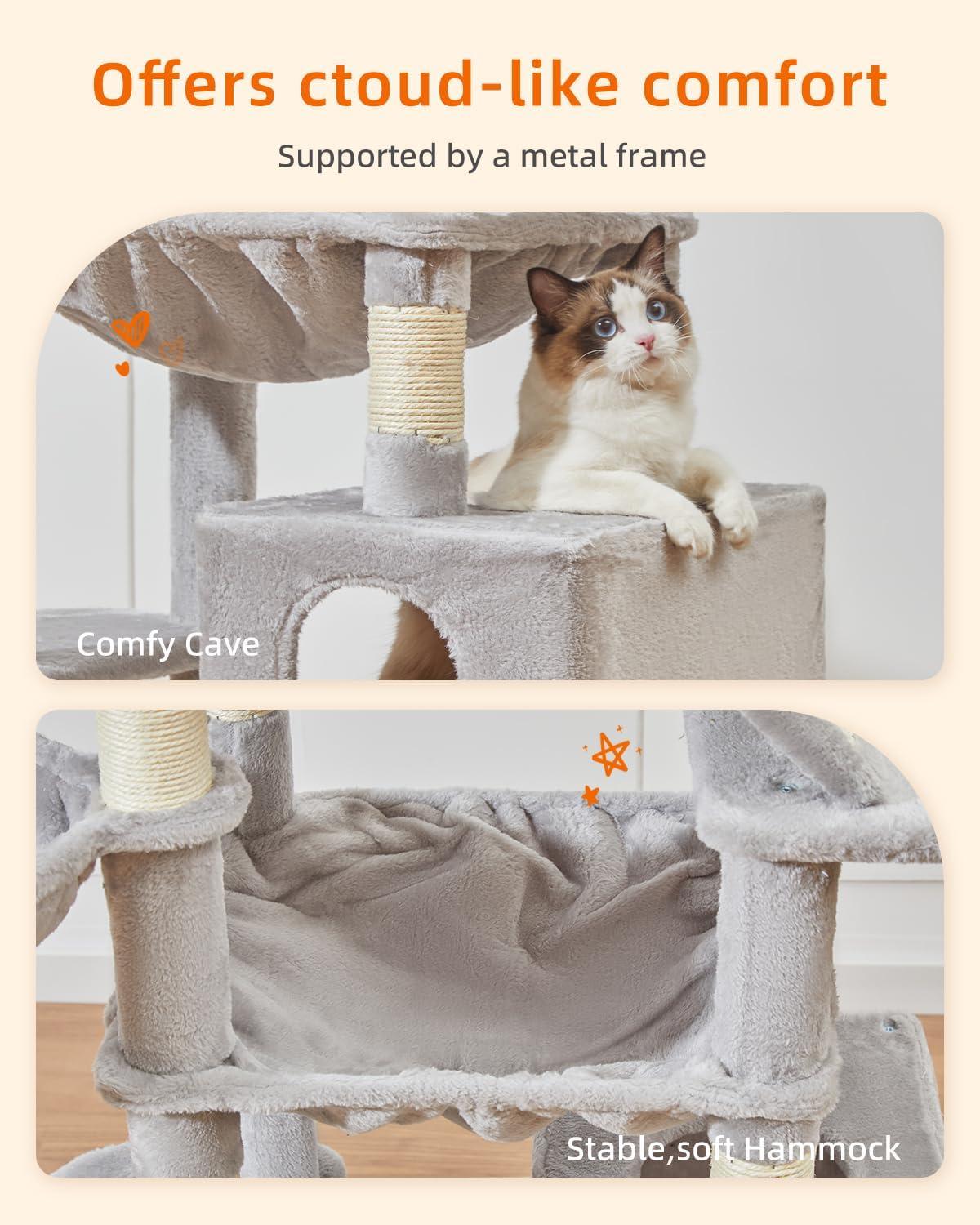 Light Gray 71-Inch Multi-Level Cat Tree with Sisal Posts