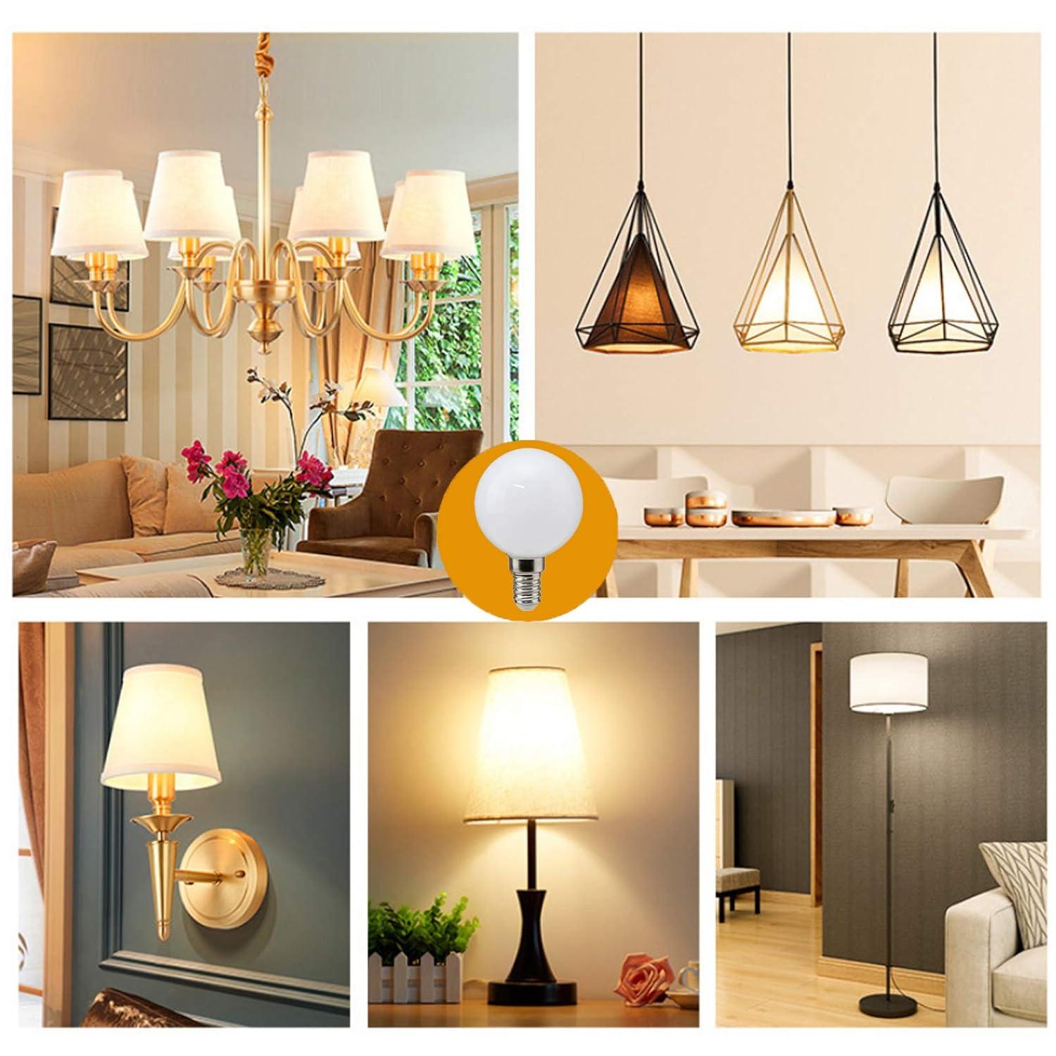 G16 (G50) E14 LED Bulb 5W 50 Watt Equivalent Incandescent Light Bulbs Night Stand Bulb Warm White 3000K Energy Saving Full Milky Glass Lamp Bulb for Home Lighting, AC 110-220V (6-Pack)