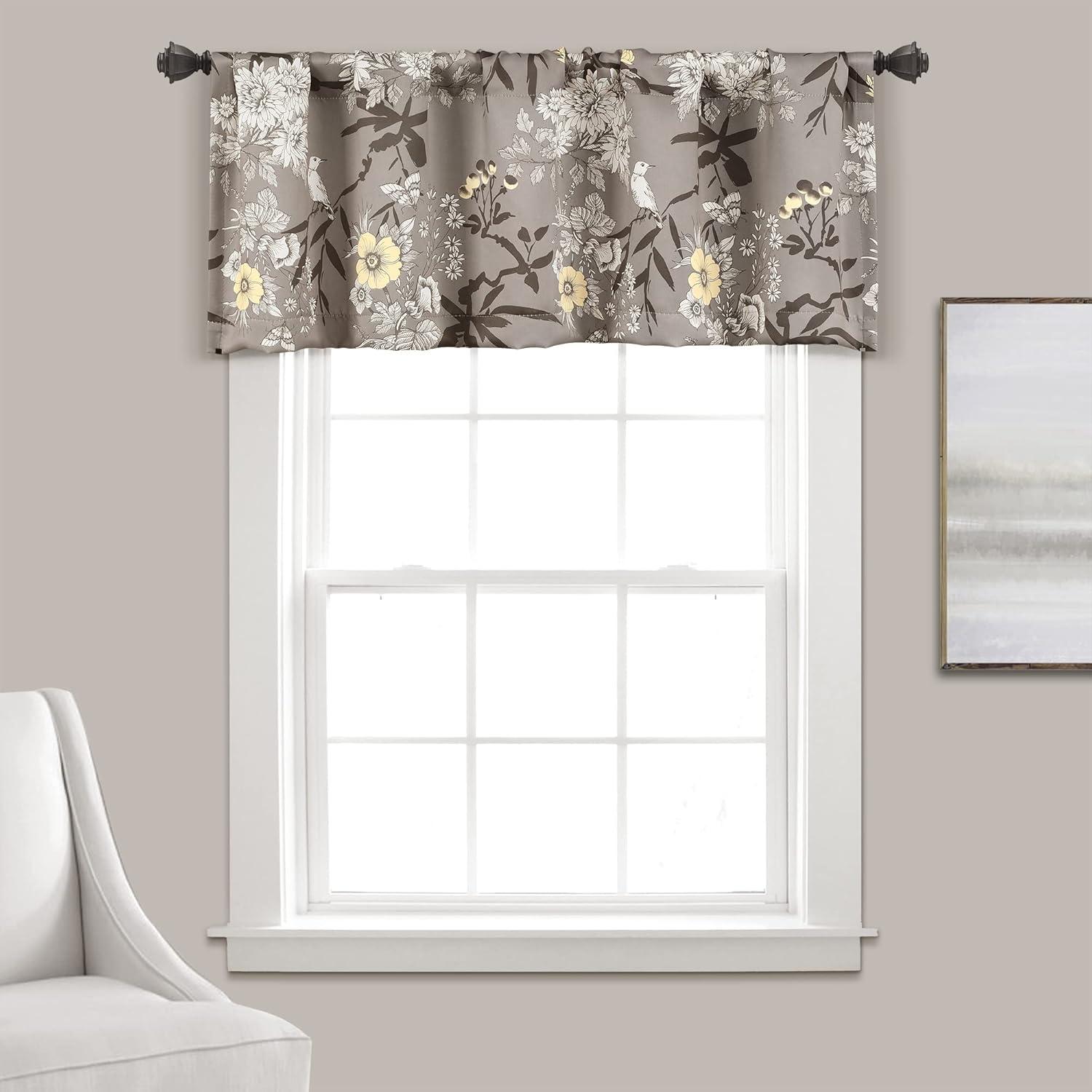 Gray Floral Botanical Garden Light Filtering Window Valance