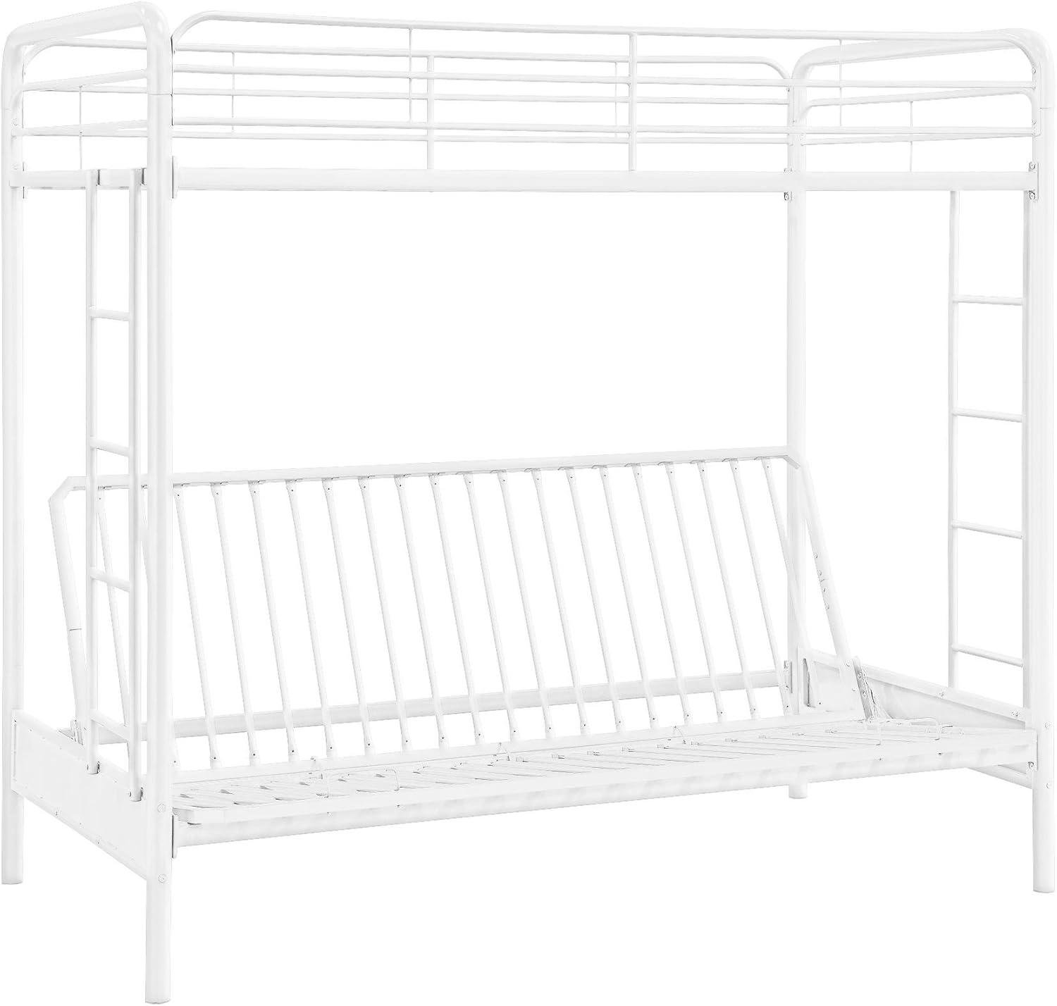 White Twin Loft Metal Frame with Futon and Slats