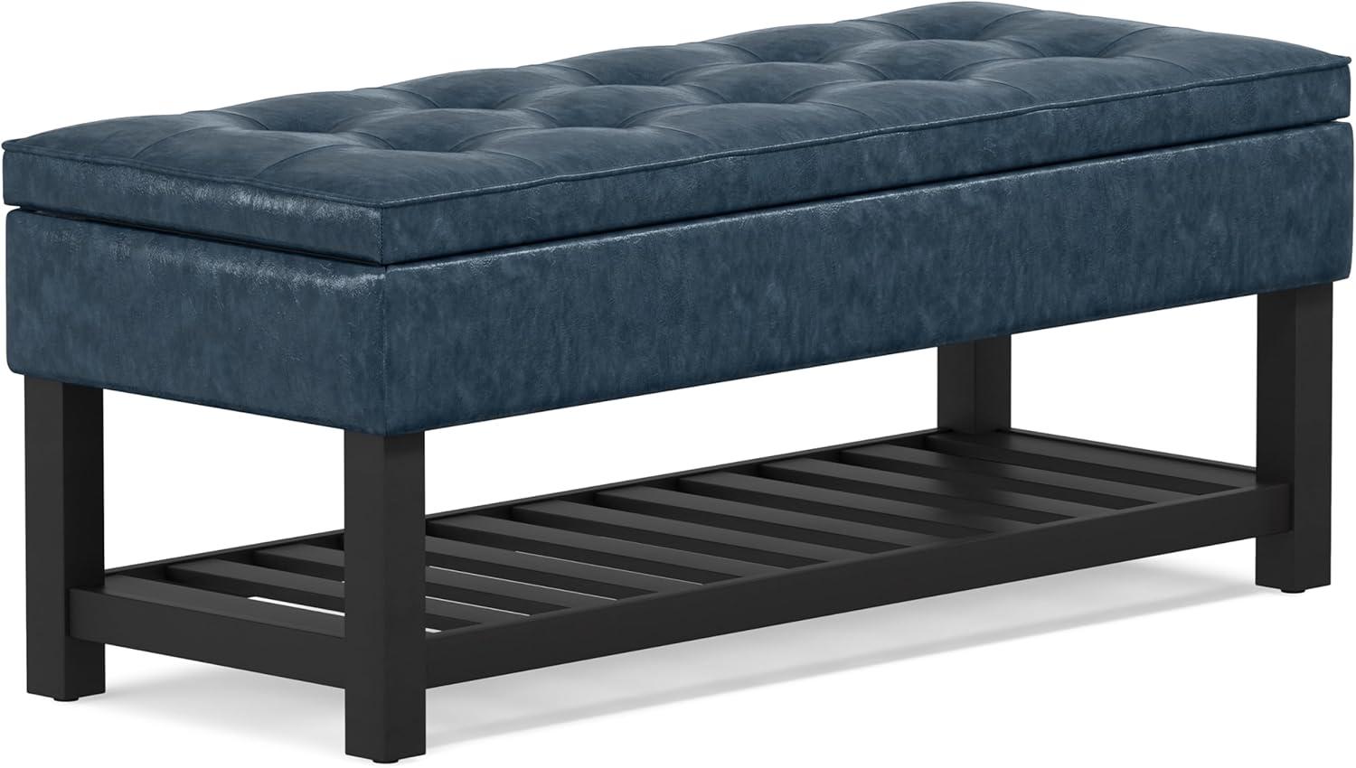 Simpli Home Cosmopolitan 44"W Transitional Tufted Storage Ottoman Bench with Lift Top