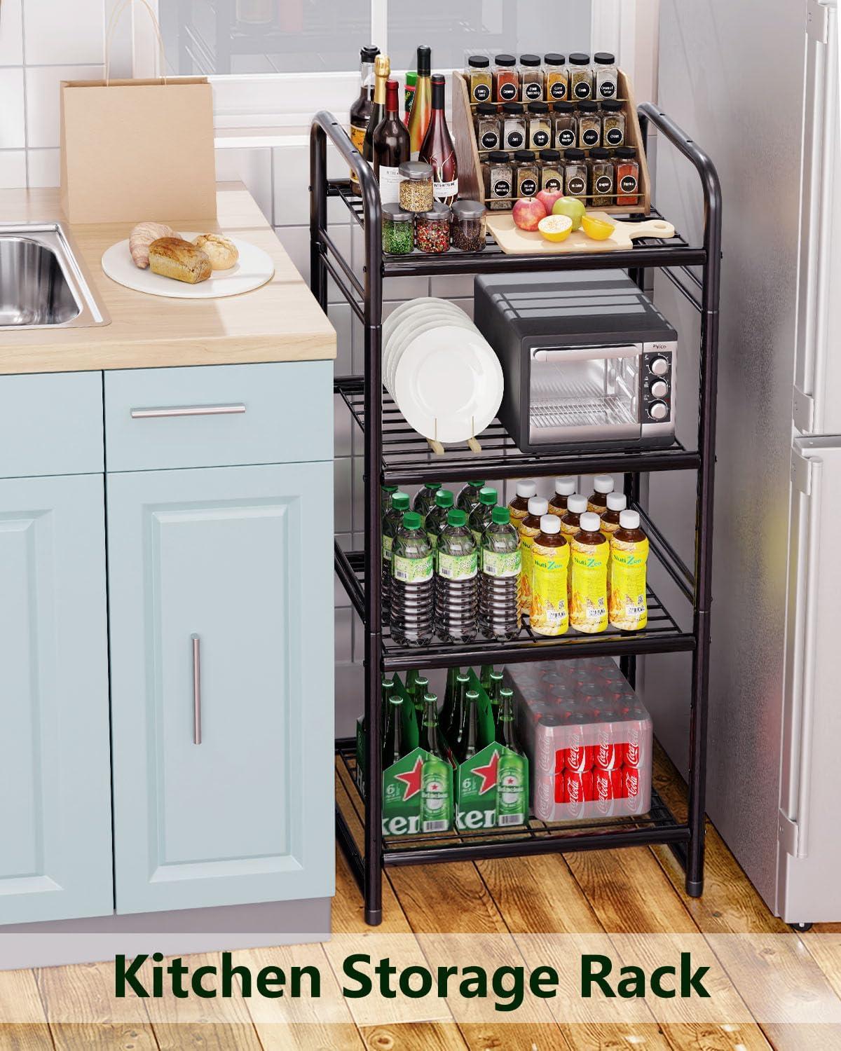 Rebrilliant 3 Tier Wire Shelves For Storage Rack Outdoor Indoor Waterproof, Stackable Metal 17.7-Inch Bathroom Organizer Shelf Stand, Perfect For Kitchen, Black