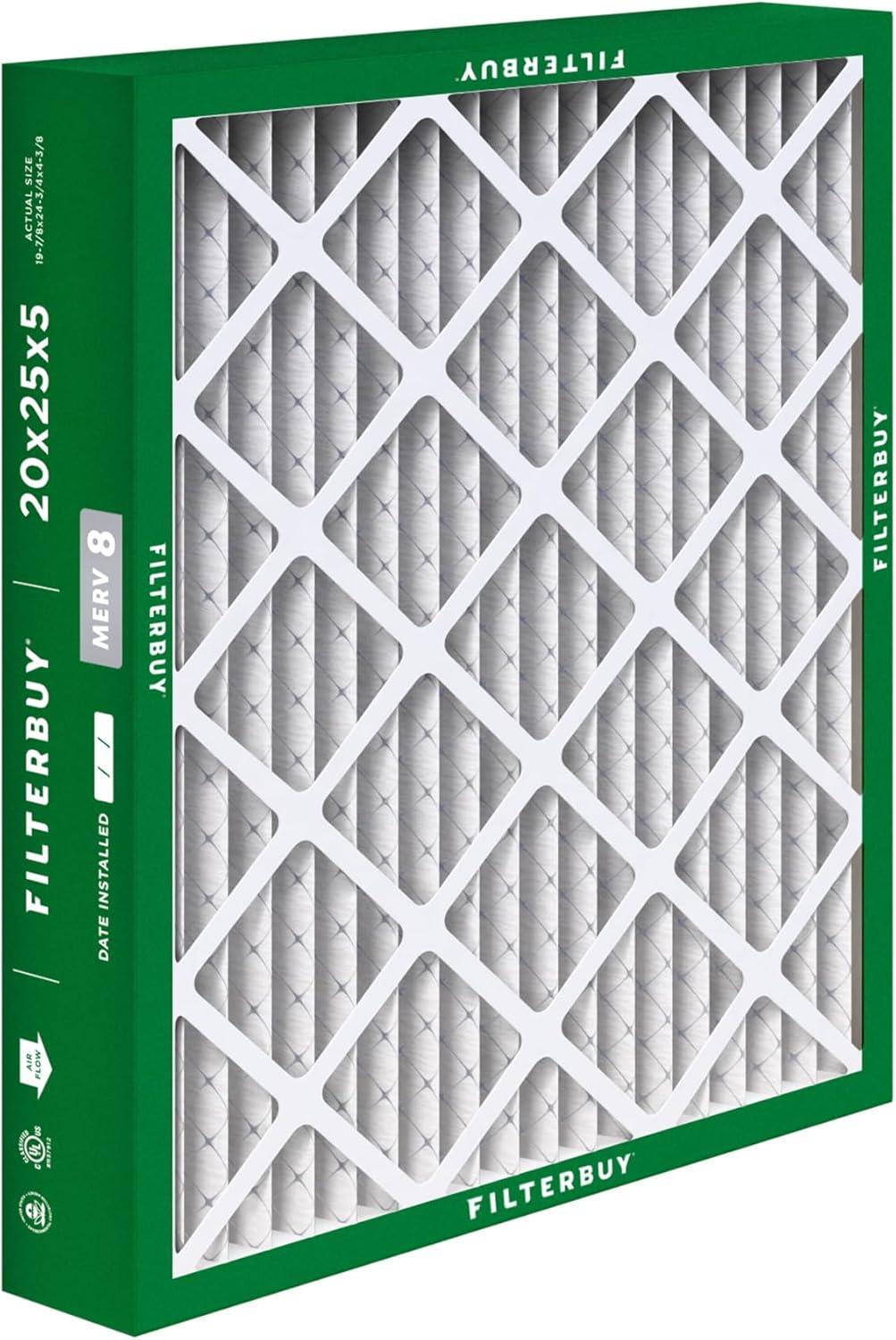 Filterbuy 20x25x5 Air Filter MERV 8, Pleated HVAC AC Furnace Filters Replacement for Honeywell