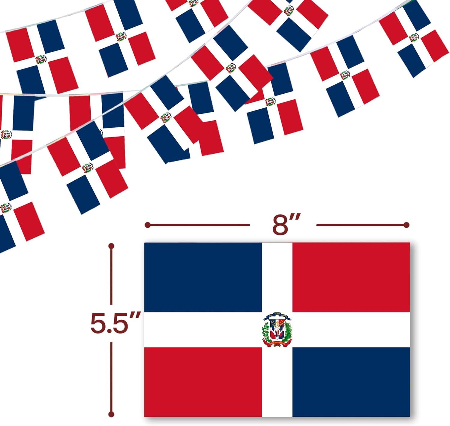 Anley Dominican Republic String Flag Pennant Flags, Patriotic Events 27th of February Independence Day Decoration Sports Bars - 33 Feet 38 Flags