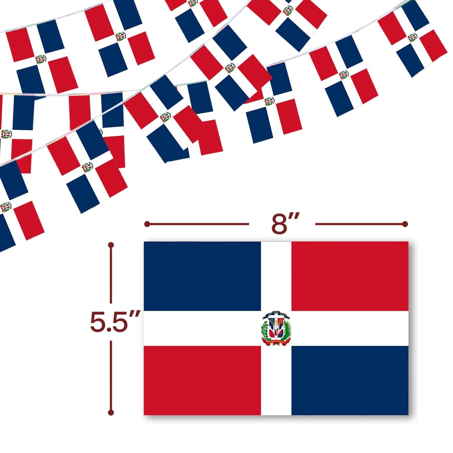 Anley Dominican Republic String Flag Pennant Flags, Patriotic Events 27th of February Independence Day Decoration Sports Bars - 33 Feet 38 Flags