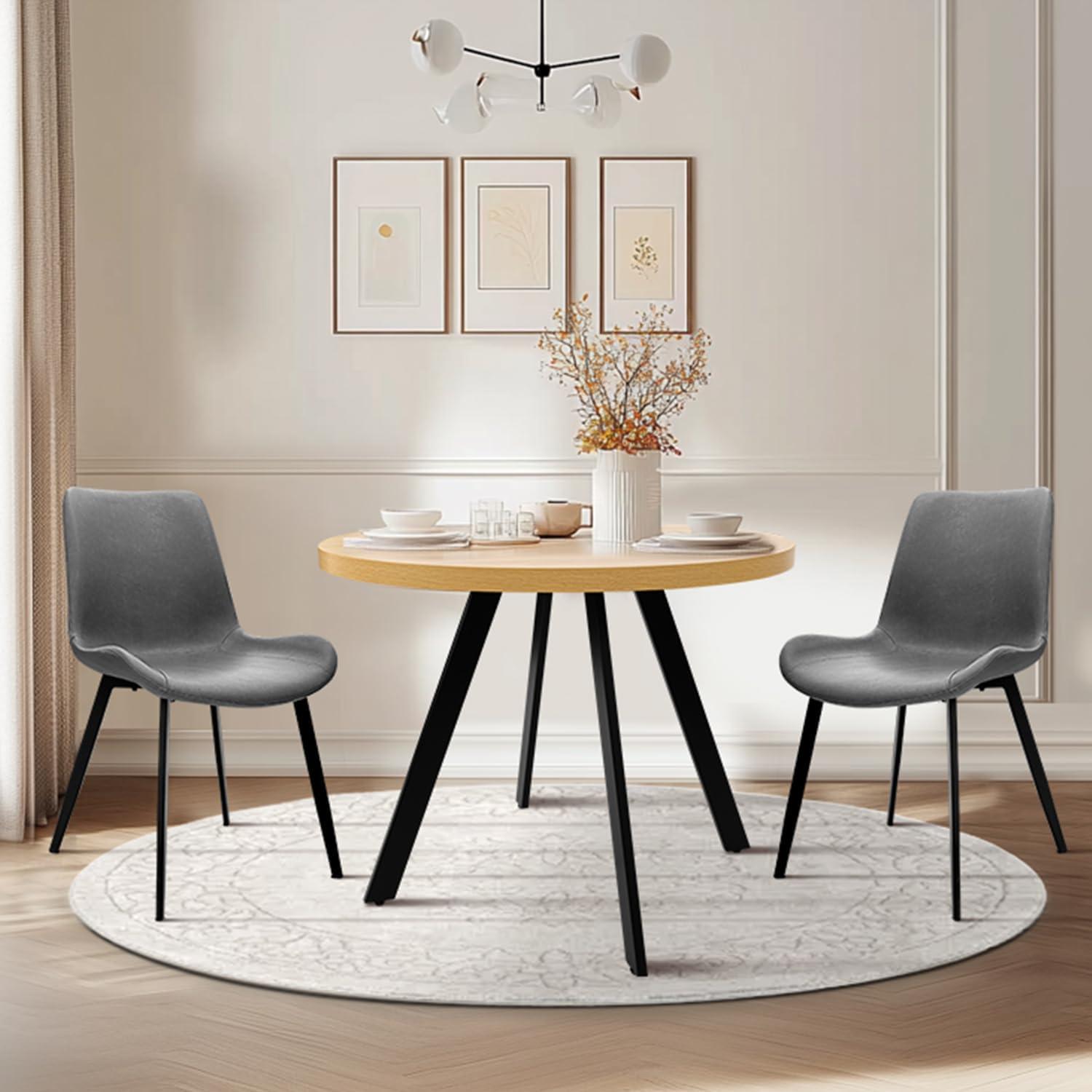 CangLong 35.5" Round Dining Table Mid-Century Modern Table with Solid Metal Legs Leisure Table for Home, Conference, Office & Restaurant, Oak