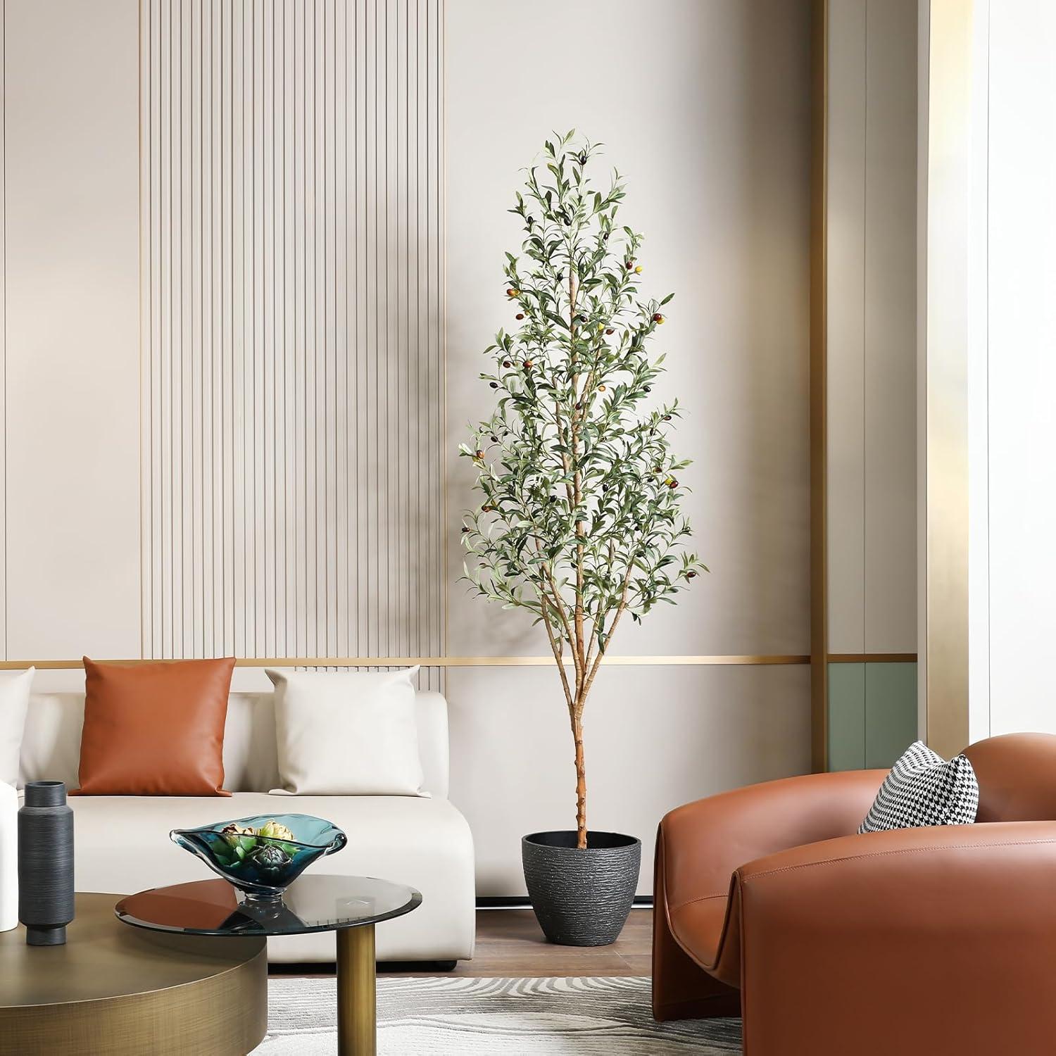 Aritizone Artificial Olive Tree 7FT Tall Fake Olive Tree with Adjustale Branches Artificial Tree for Modern Home Office Living Room Floor Decor Indoor (7FT)