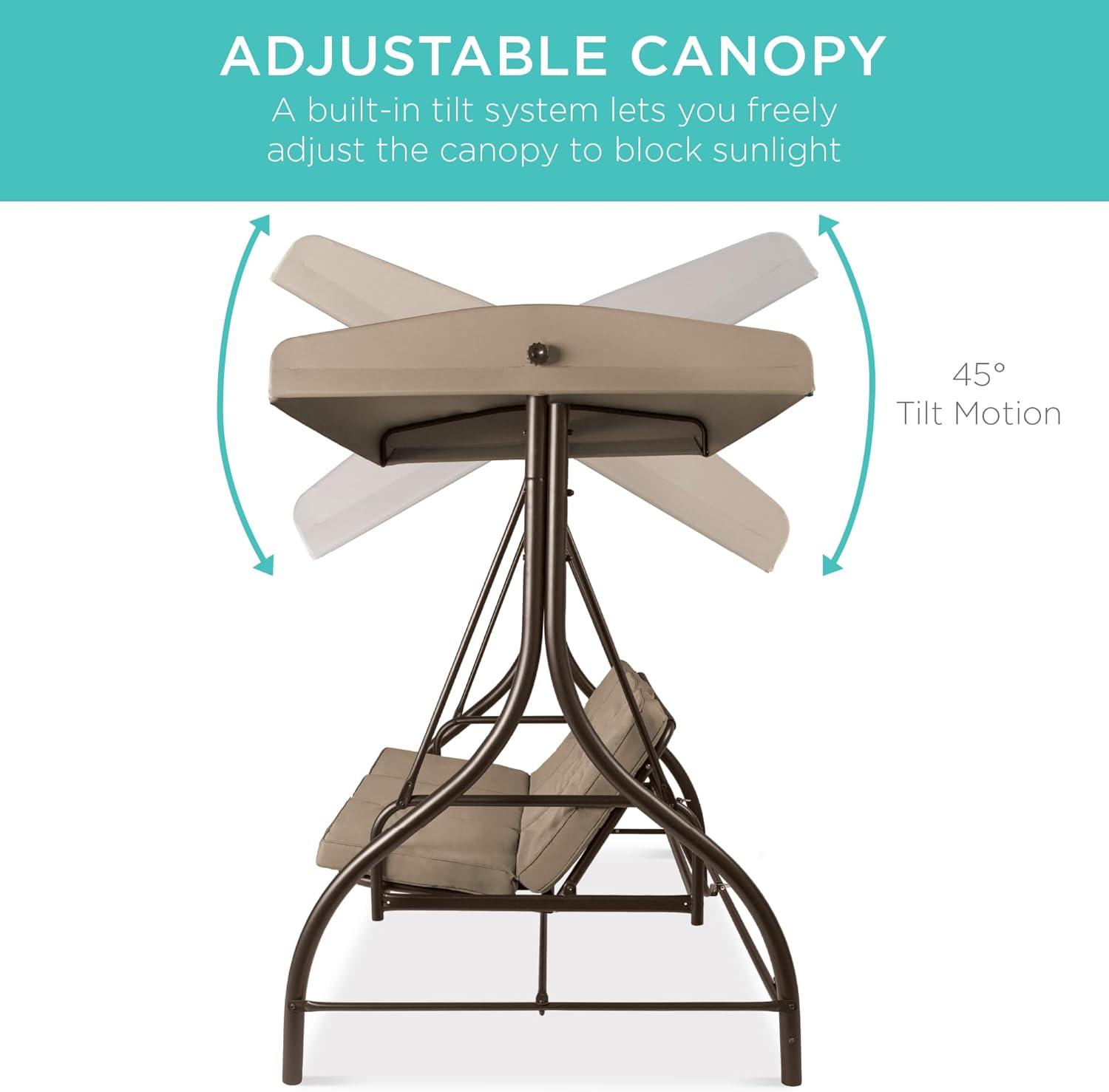 Best Choice Products 3-Seat Outdoor Converting Canopy Swing Glider Patio Hammock w/ Removable Cushions - Desert Taupe