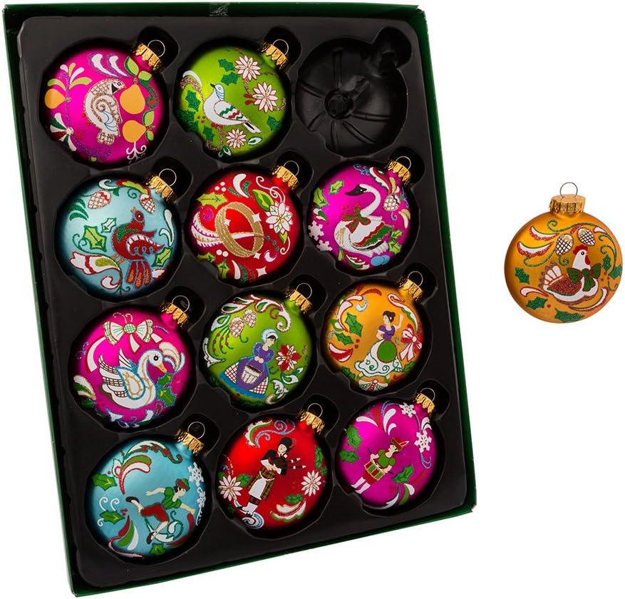 Traditional Multicolor Glass Christmas Ornament Set, 12 Pieces