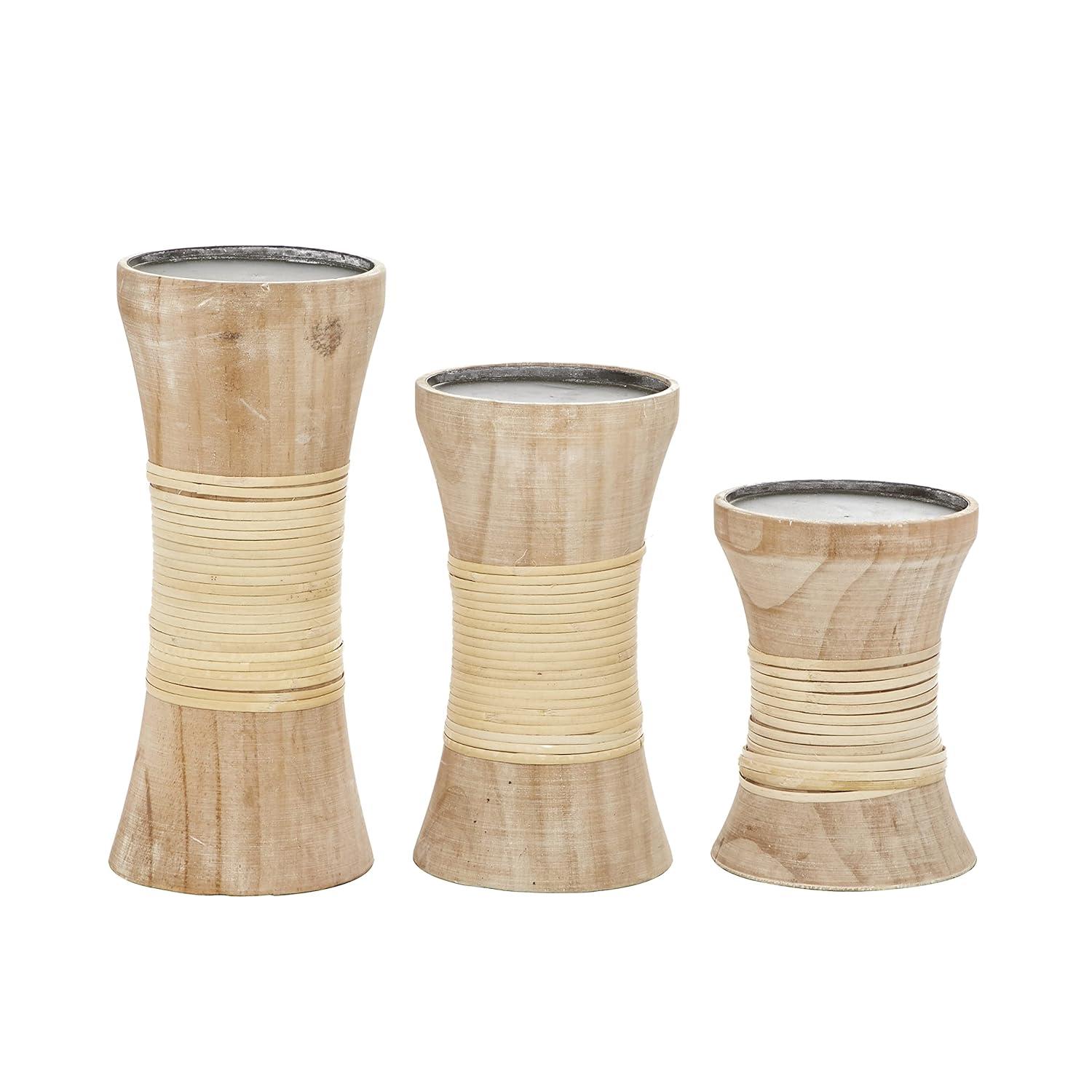 DecMode Indoor 10", 8", 6"H Coastal Wood Candle Holder, Brown, 3 - Pieces