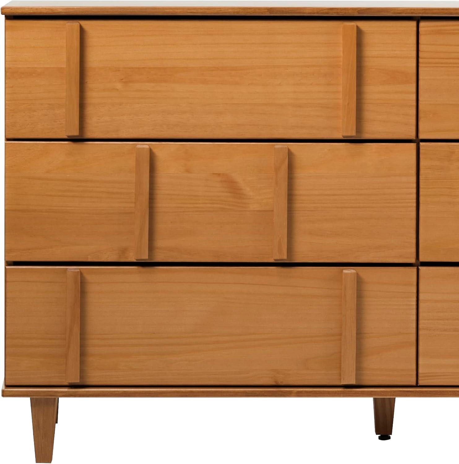 Walker Edison Modern Detailed 6-Drawer Solid Wood Dresser 60 Inch Caramel