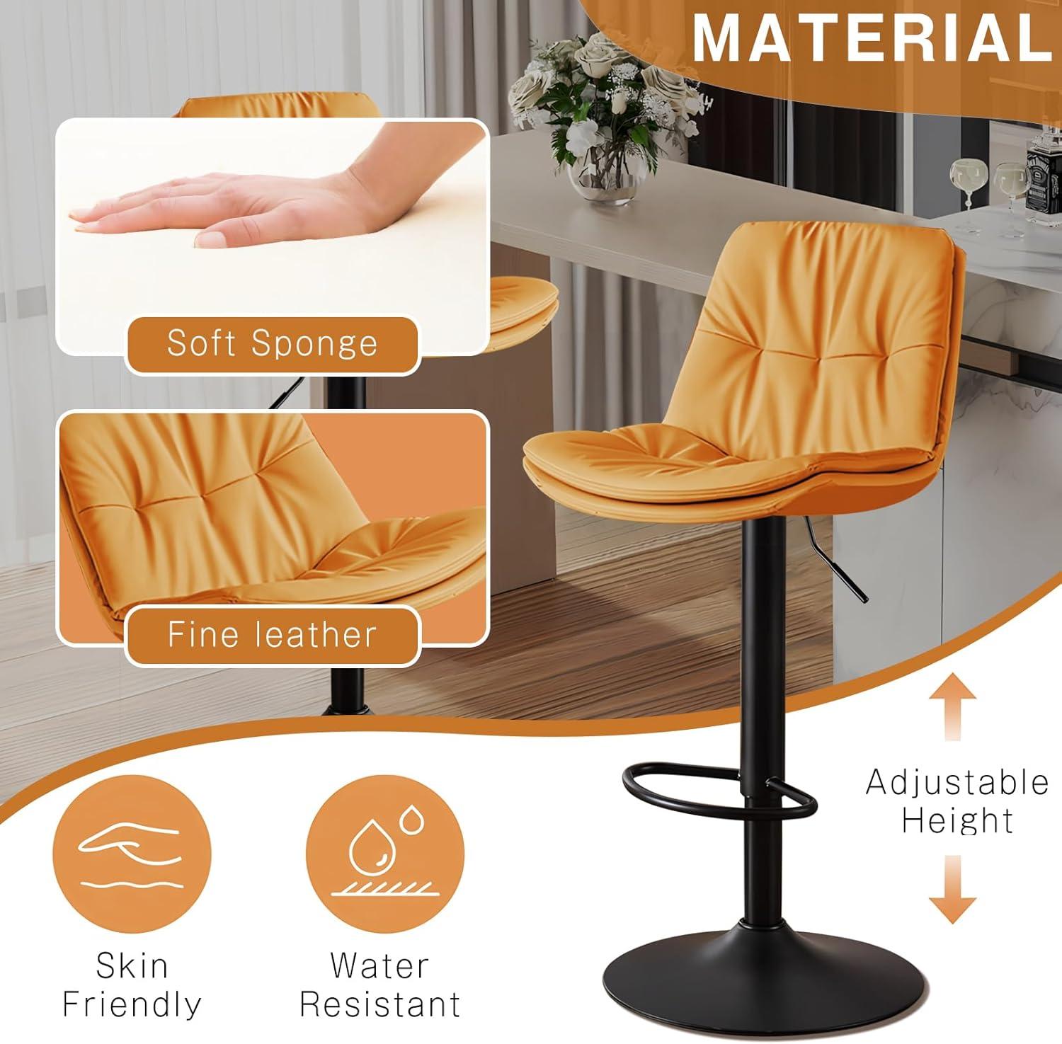 Bar Stools Set of 2, Adjustable Swivel Bar Chairs with 360° Rotation, Padded Counter Stools with Back and Footrest for Kitchen Island, Bistro, Cafe, and Home Use Black2